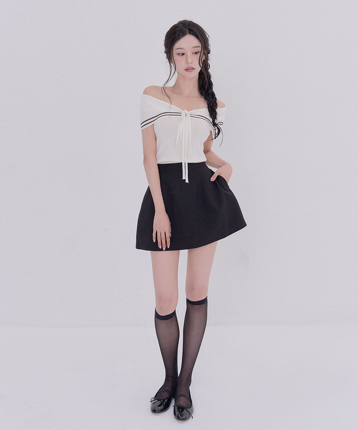 테테모치(TETEMOCHI) 마린 숄더 니트(Ivory)