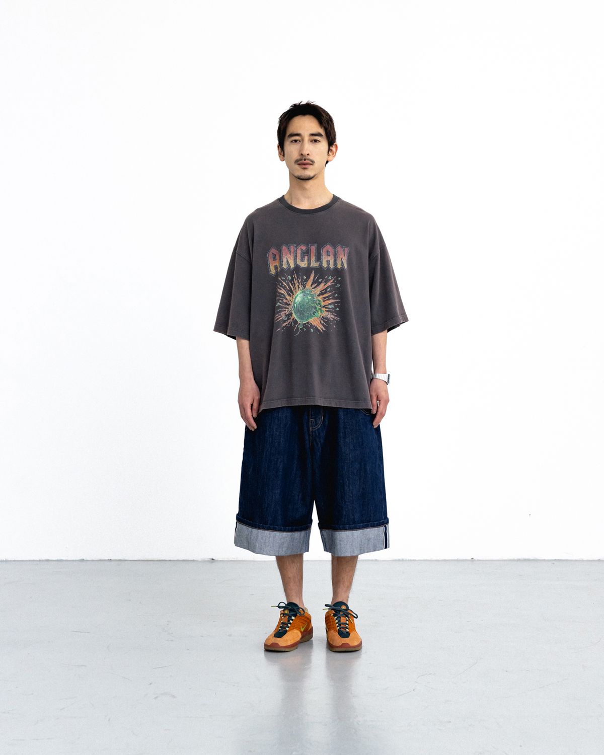 앵글런(ANGLAN) Turn-up Selvedge Denim Half Pants - Indigo