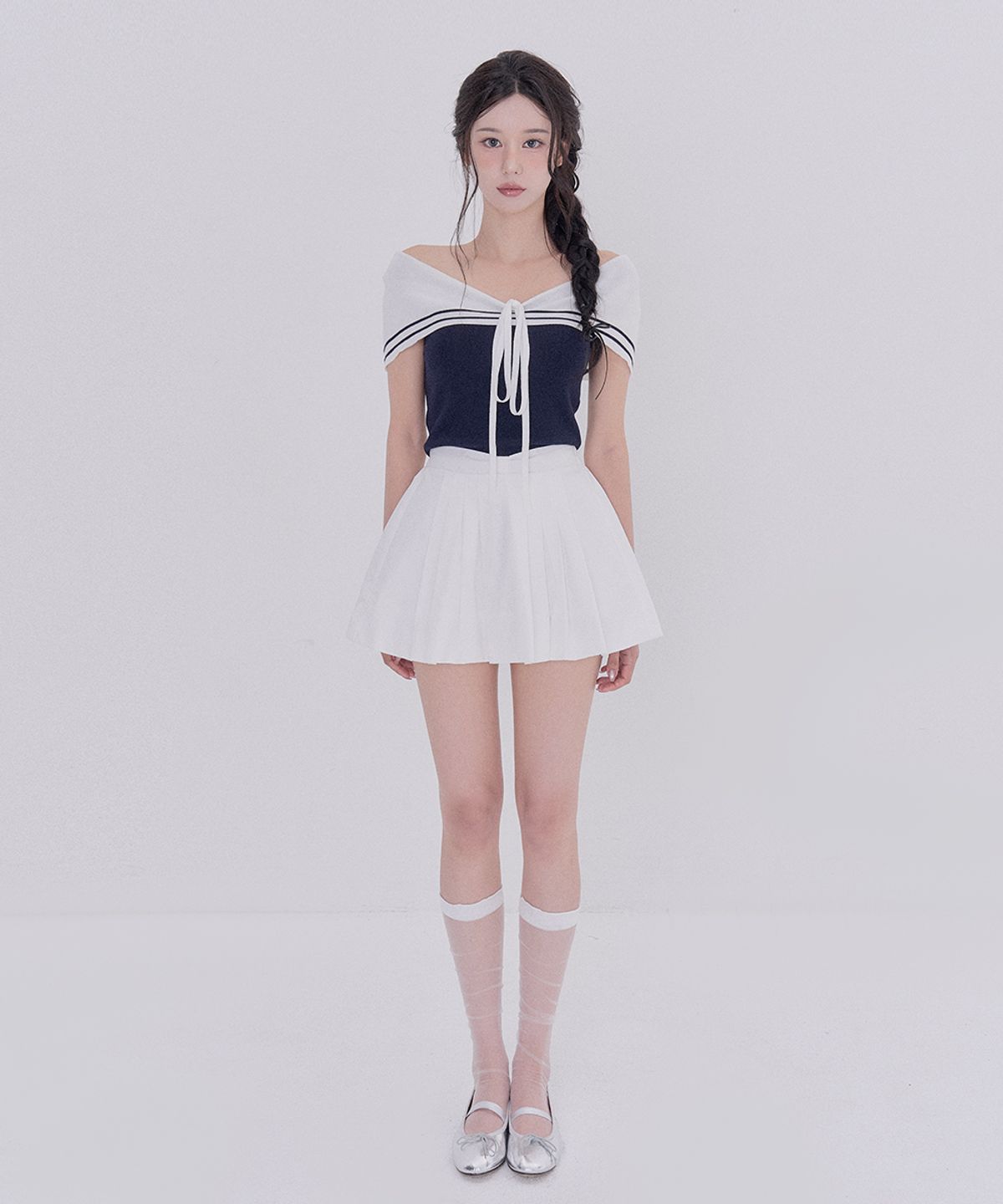 테테모치(TETEMOCHI) 발레코어 플리츠 스커트(White)