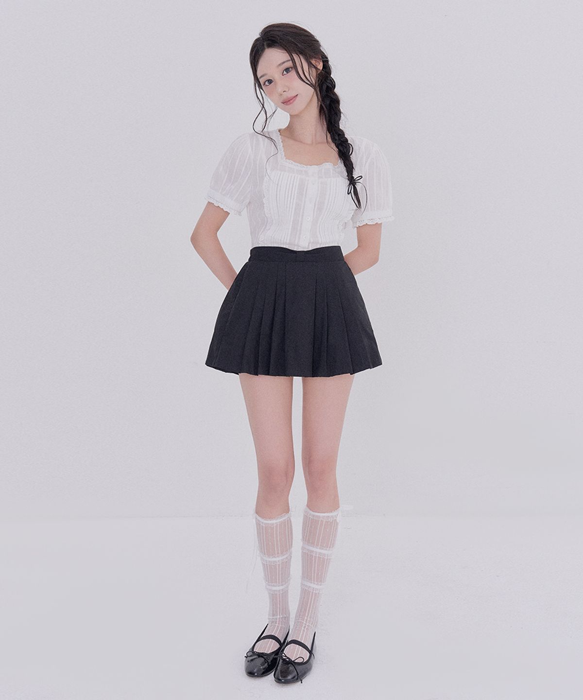 테테모치(TETEMOCHI) 발레코어 플리츠 스커트(Black)