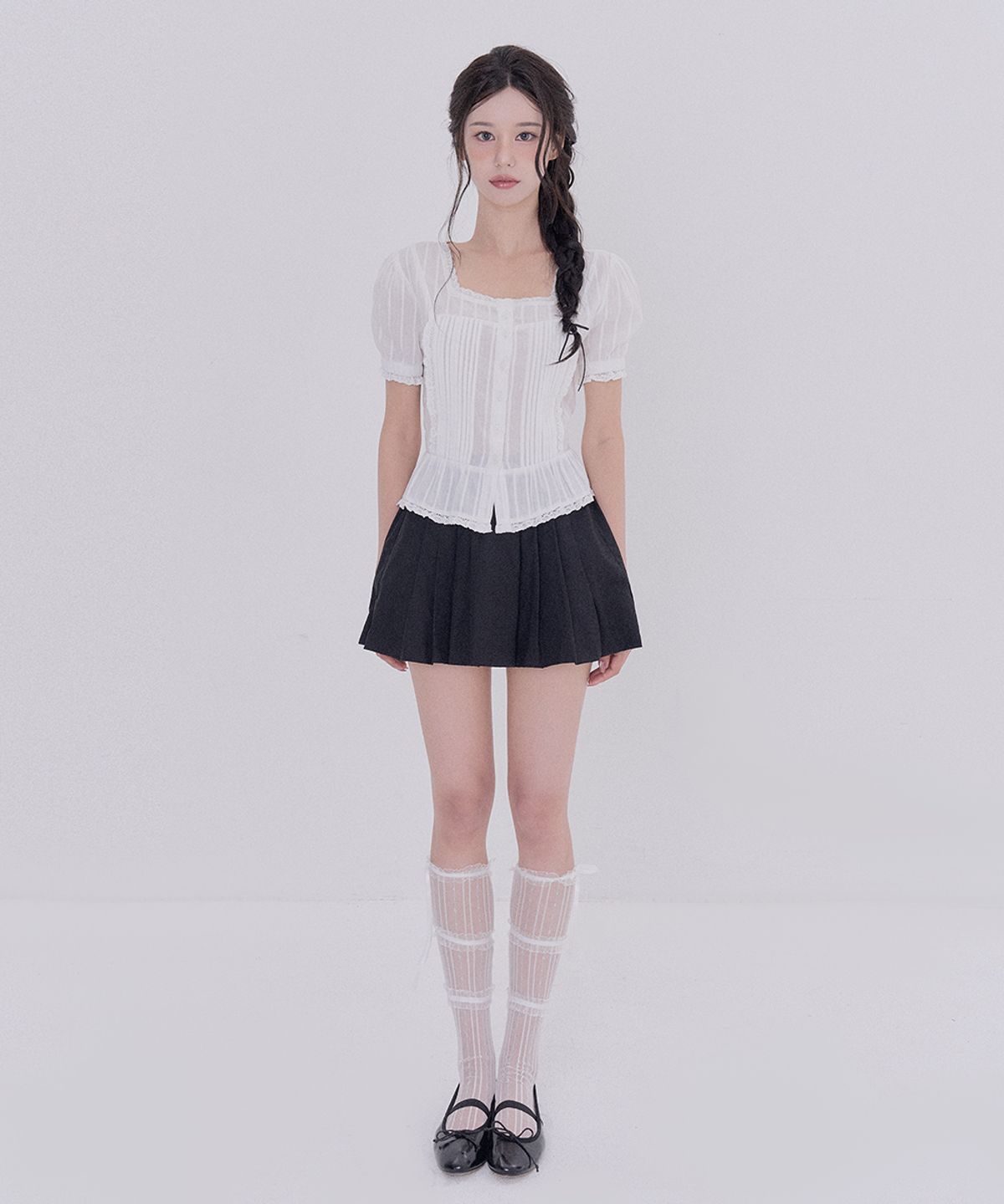 테테모치(TETEMOCHI) 발레코어 플리츠 스커트(Black)