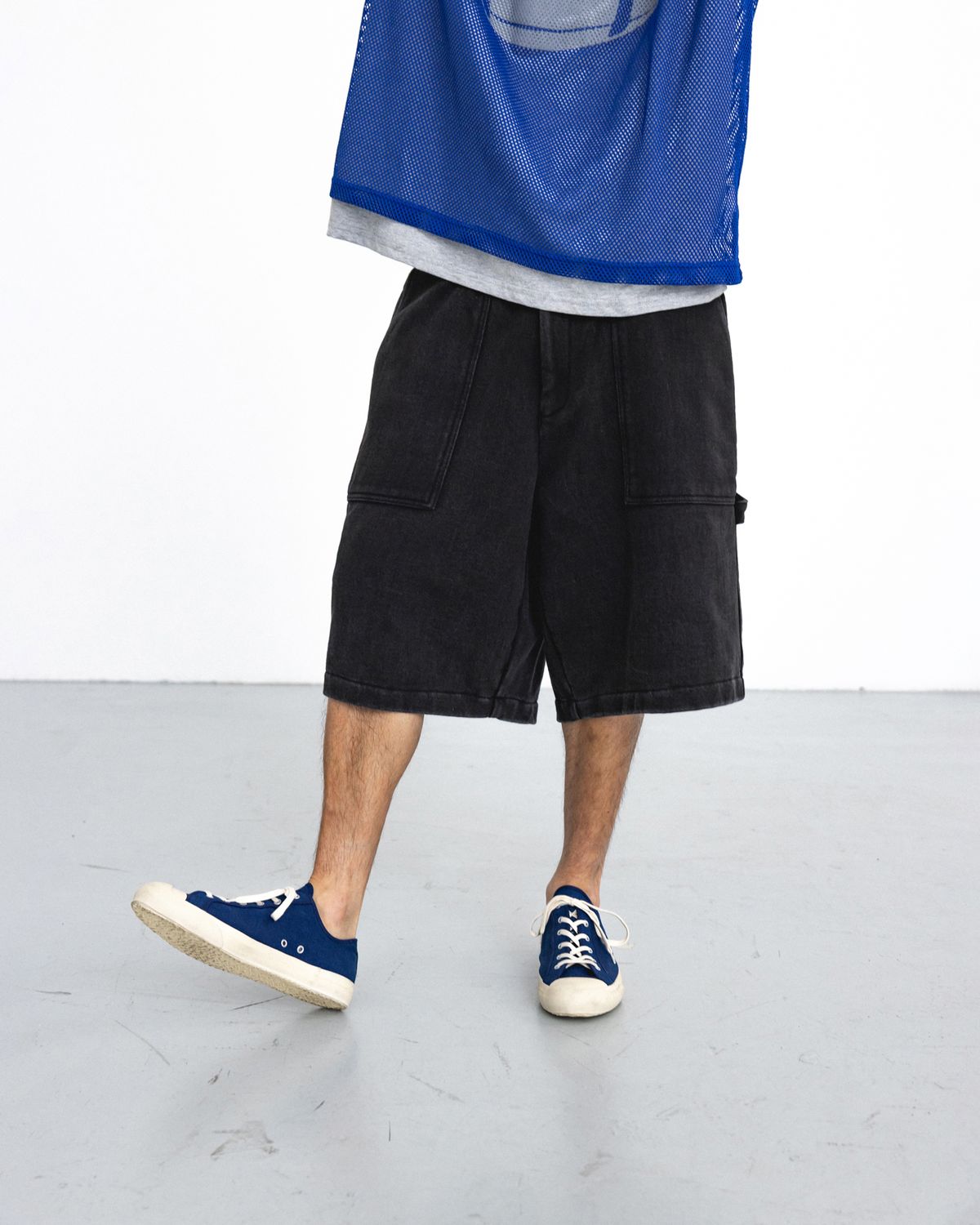 앵글런(ANGLAN) Washed Work Sweat Shorts - Washed Black