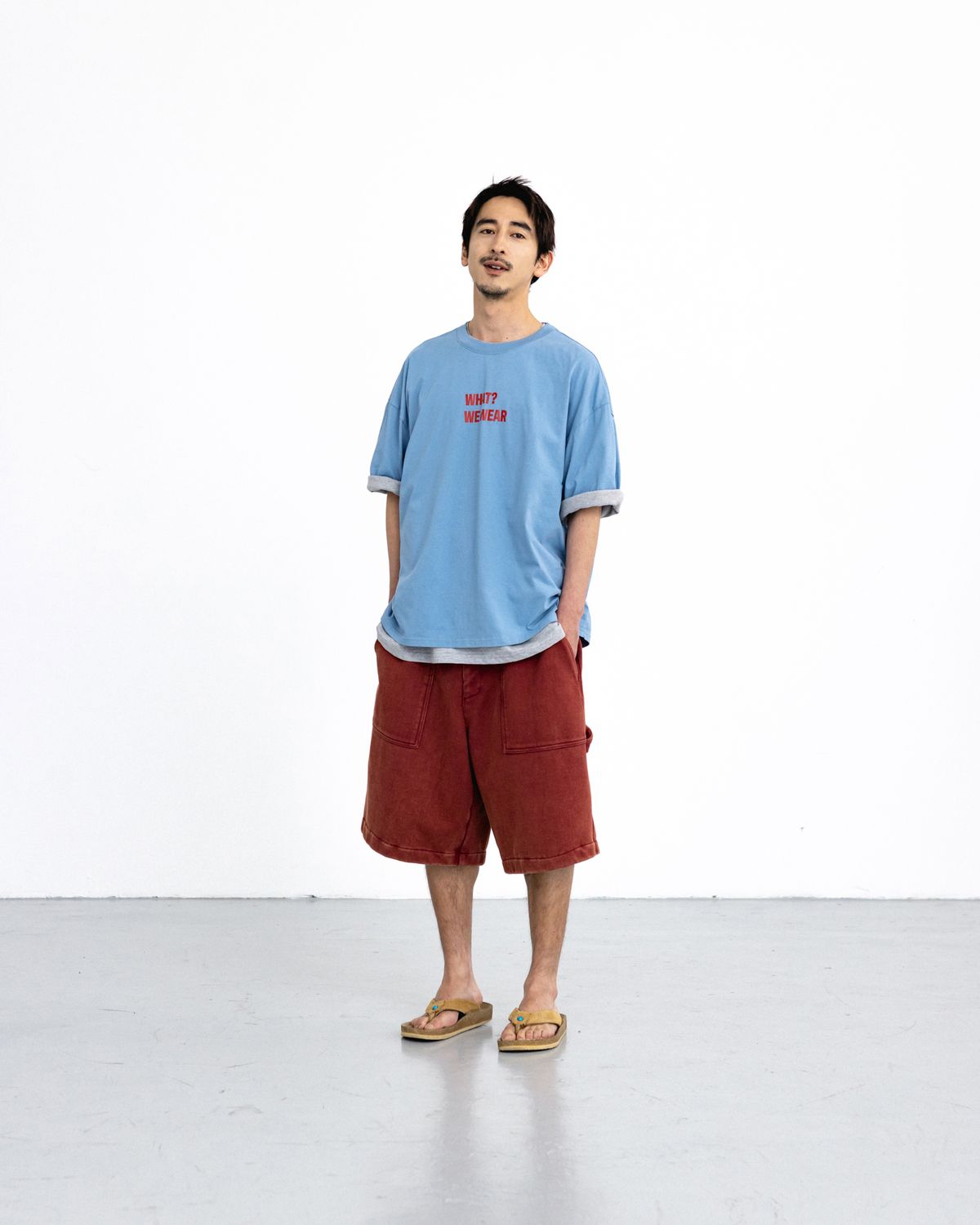 앵글런(ANGLAN) Washed Work Sweat Shorts - Washed Red