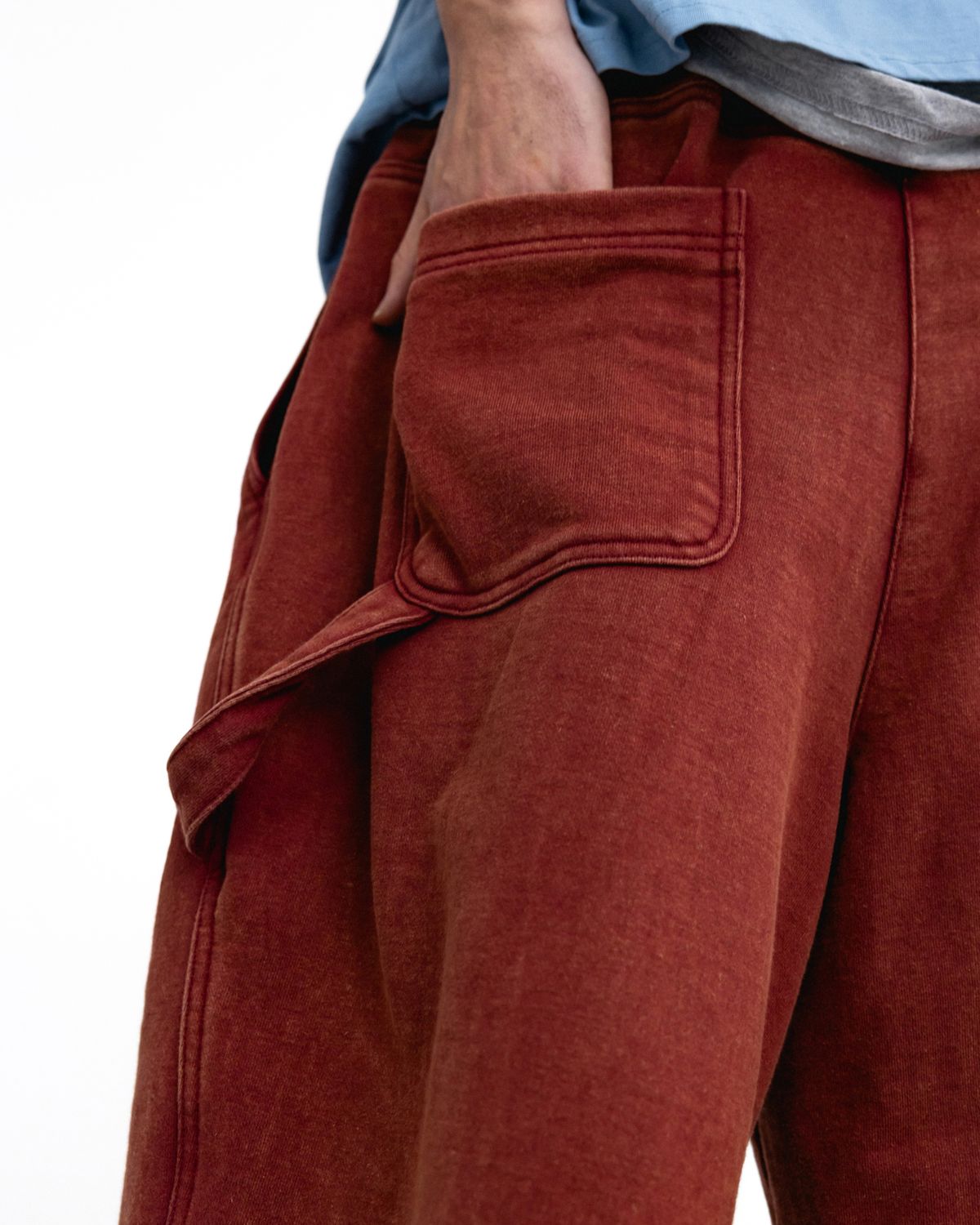 앵글런(ANGLAN) Washed Work Sweat Shorts - Washed Red