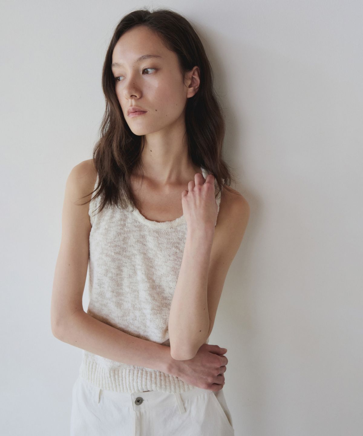 이어닝(YEARNING) COTTON SLUB KNIT SLEEVELESS, IVORY