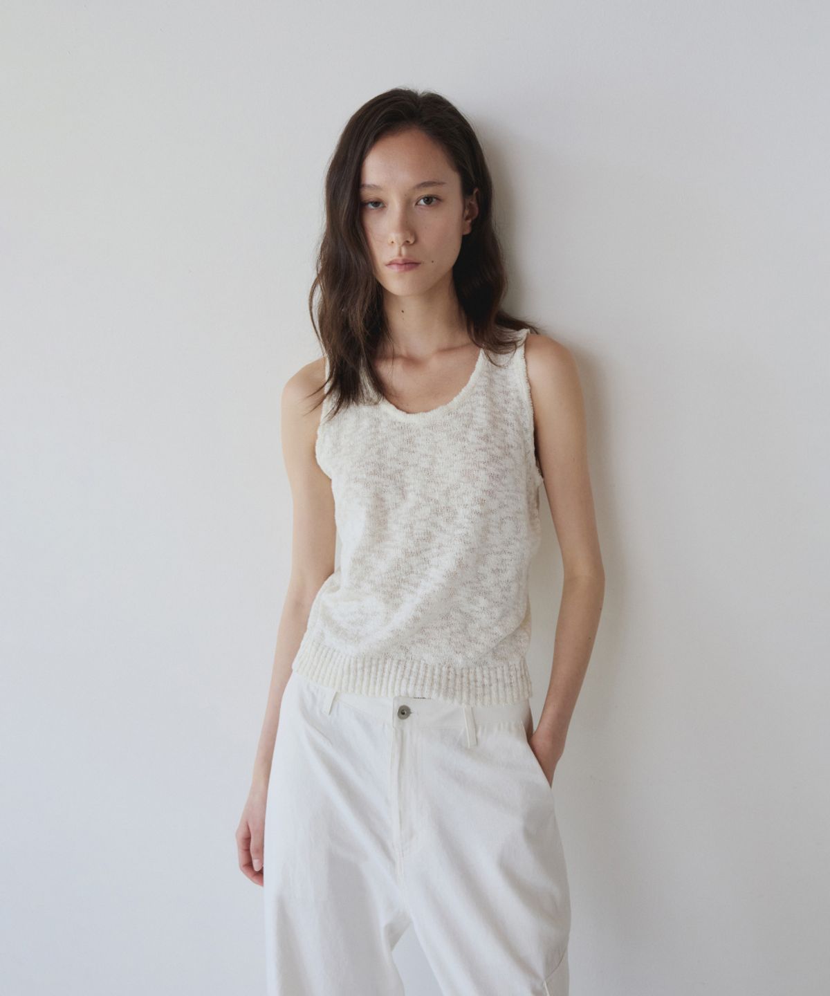 이어닝(YEARNING) COTTON SLUB KNIT SLEEVELESS, IVORY