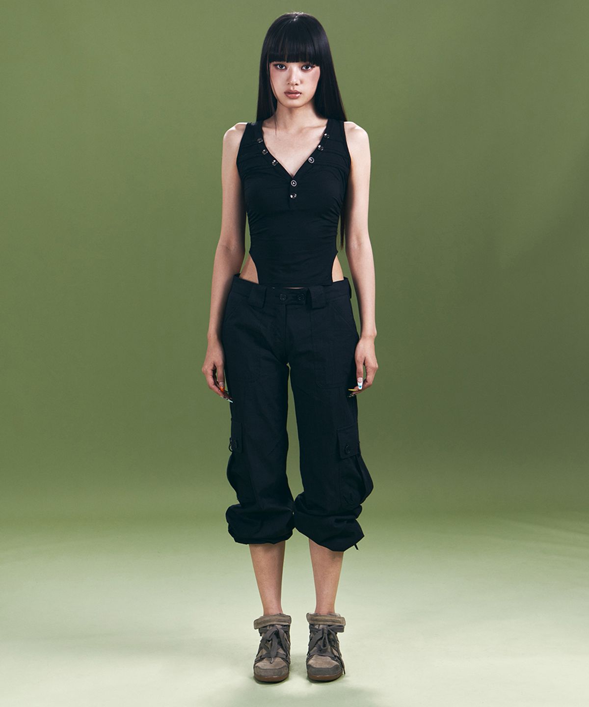 플리즈노팔로우(PLEASENOFOLLOW) Ethan Pocket Cargo Pants (Black)