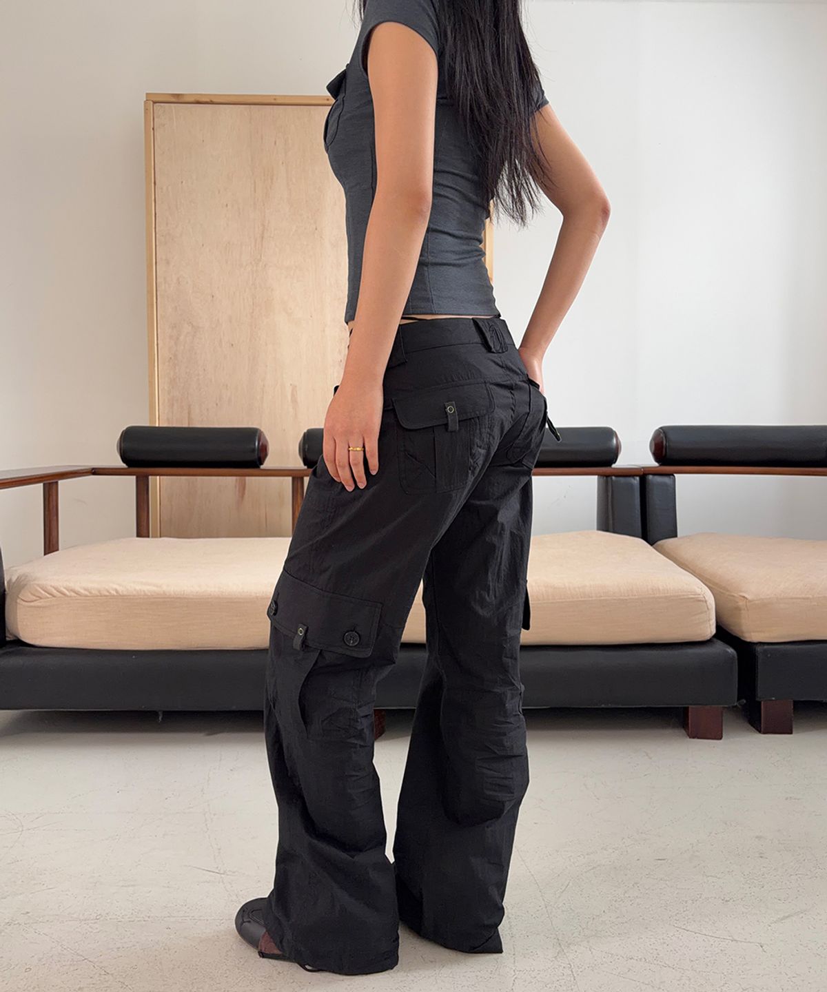 플리즈노팔로우(PLEASENOFOLLOW) Ethan Pocket Cargo Pants (Black)