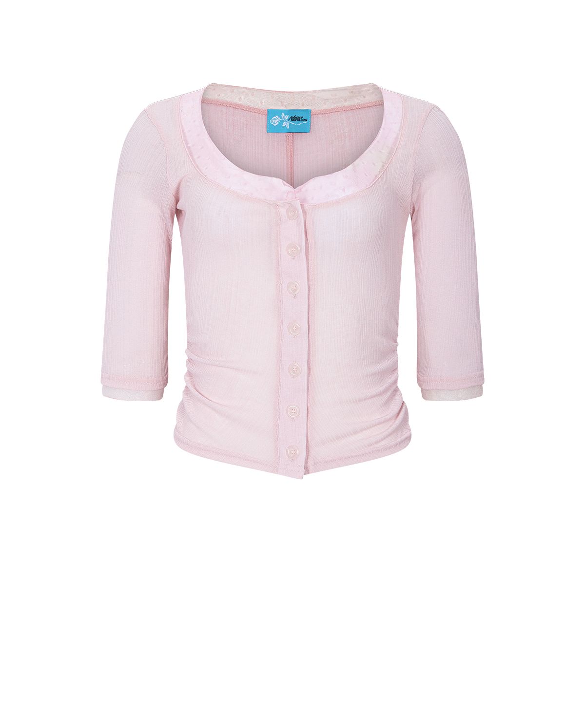 플리즈노팔로우(PLEASENOFOLLOW) Suri Lace Button Long Sleeve Top (Baby pink)