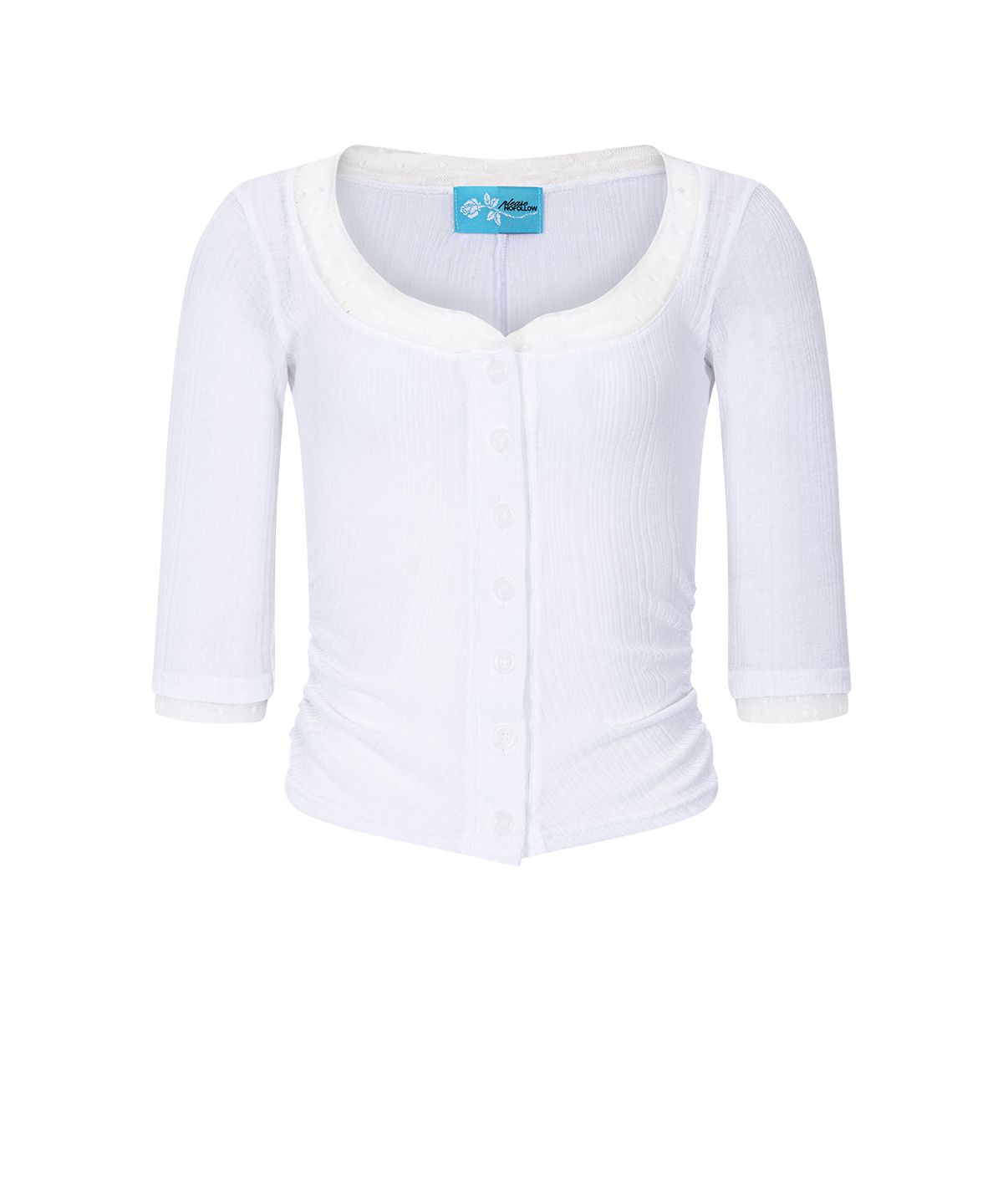 플리즈노팔로우(PLEASENOFOLLOW) Suri Lace Button Long Sleeve Top (White)