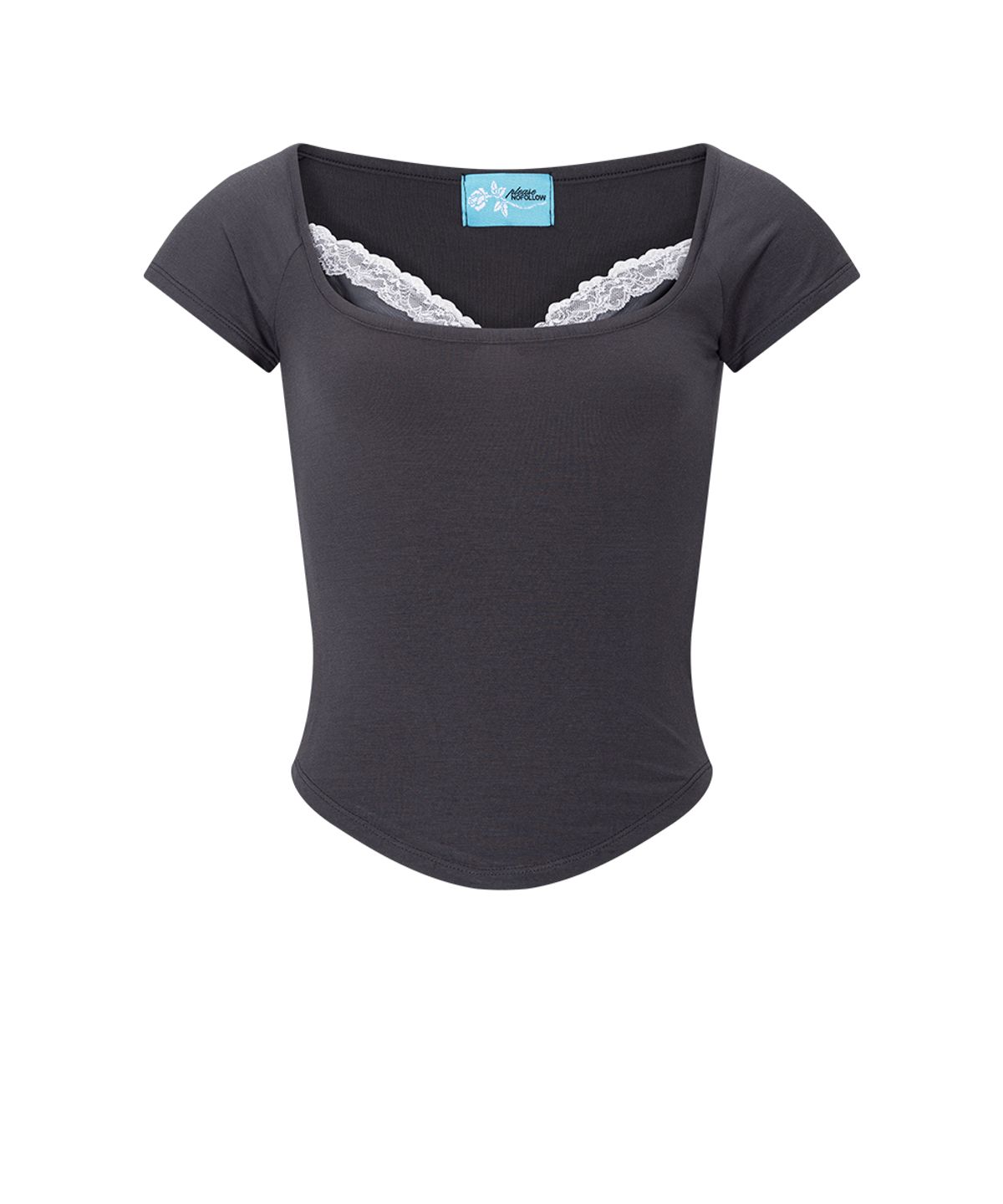 플리즈노팔로우(PLEASENOFOLLOW) Mandy Lace Layered Short Sleeve Top (Charcoal)