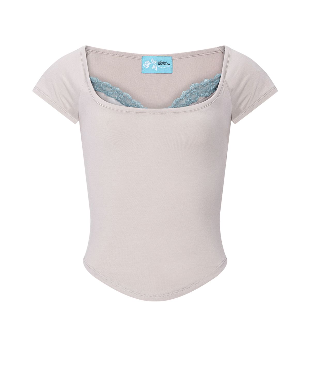 플리즈노팔로우(PLEASENOFOLLOW) Mandy Lace Layered Short Sleeve Top (Skin)