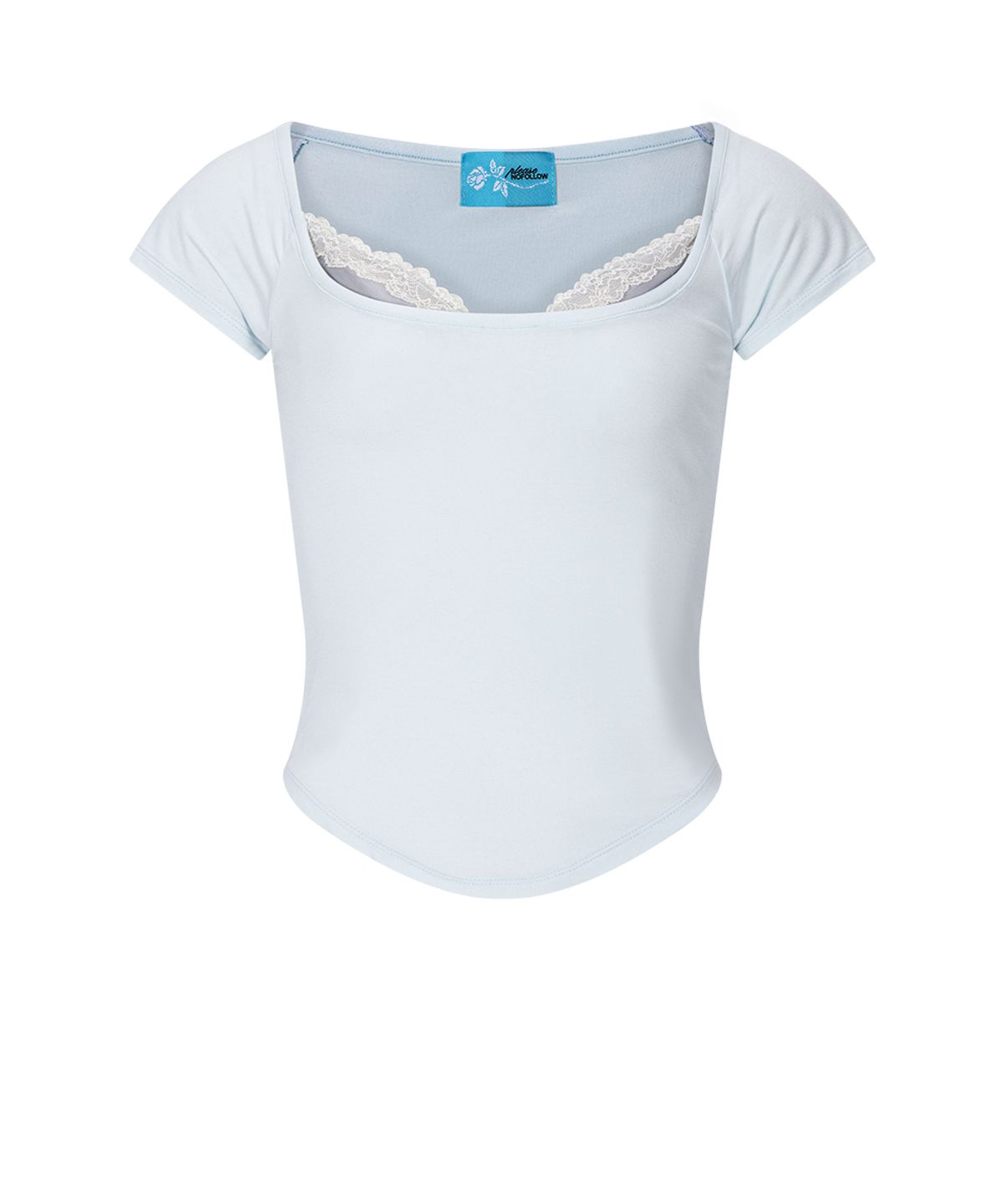 플리즈노팔로우(PLEASENOFOLLOW) Mandy Lace Layered Short Sleeve Top (Baby Blue)