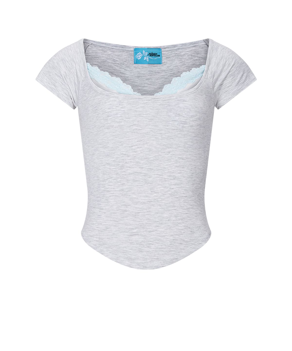 플리즈노팔로우(PLEASENOFOLLOW) Mandy Lace Layered Short Sleeve Top (White Melange)