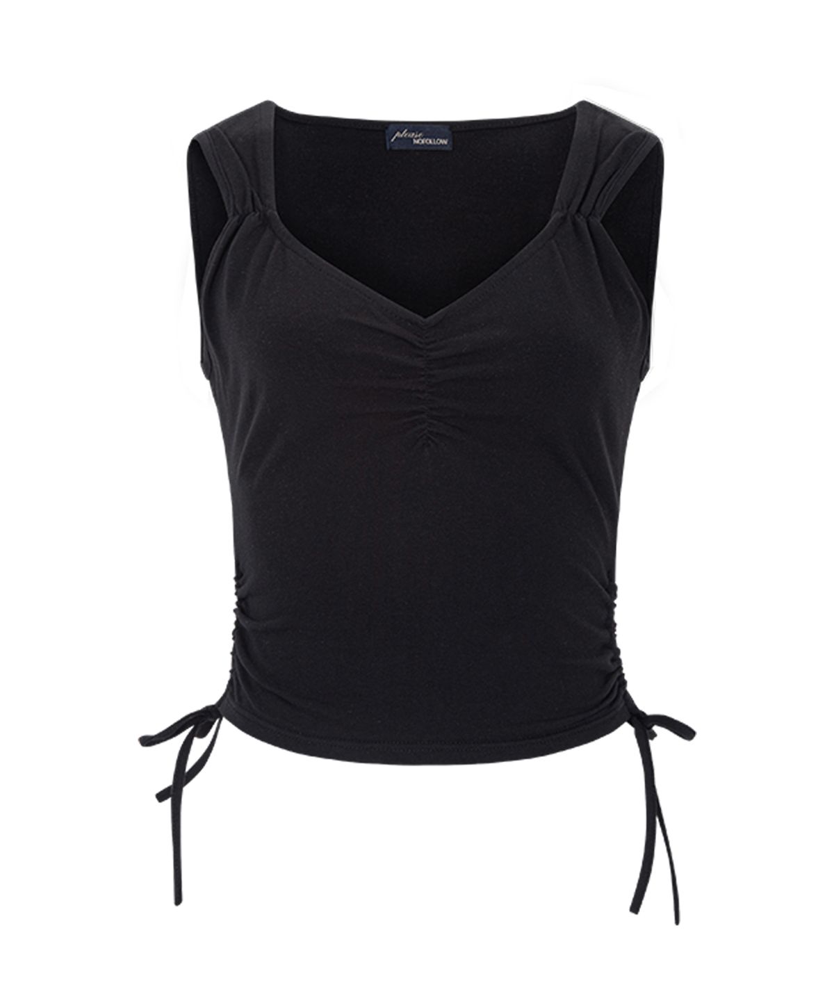 플리즈노팔로우(PLEASENOFOLLOW) Mov Shirring Sleeveless Top (Black)