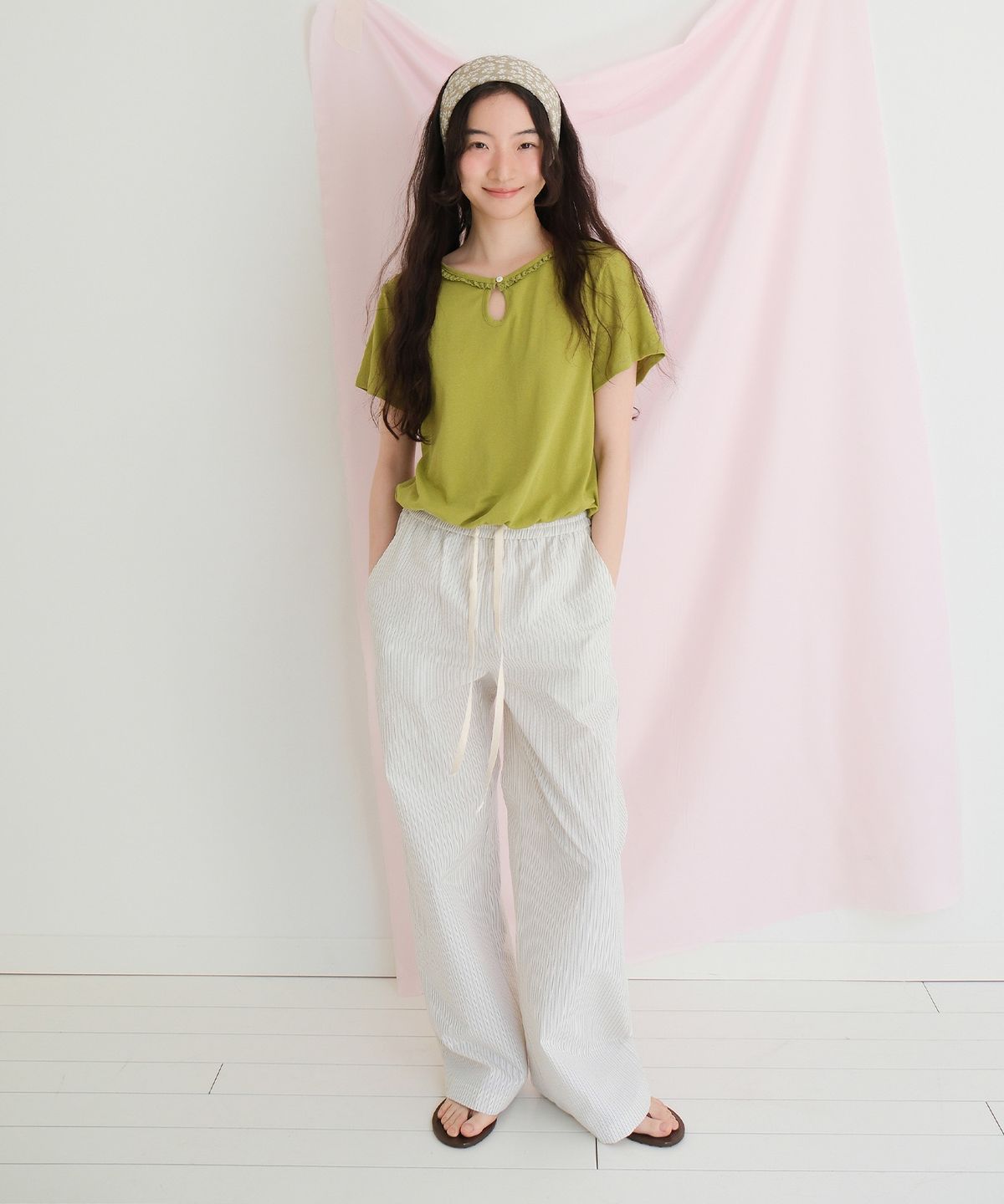 모의(MOUI) Cozy Stripe banding pants (CREAM)