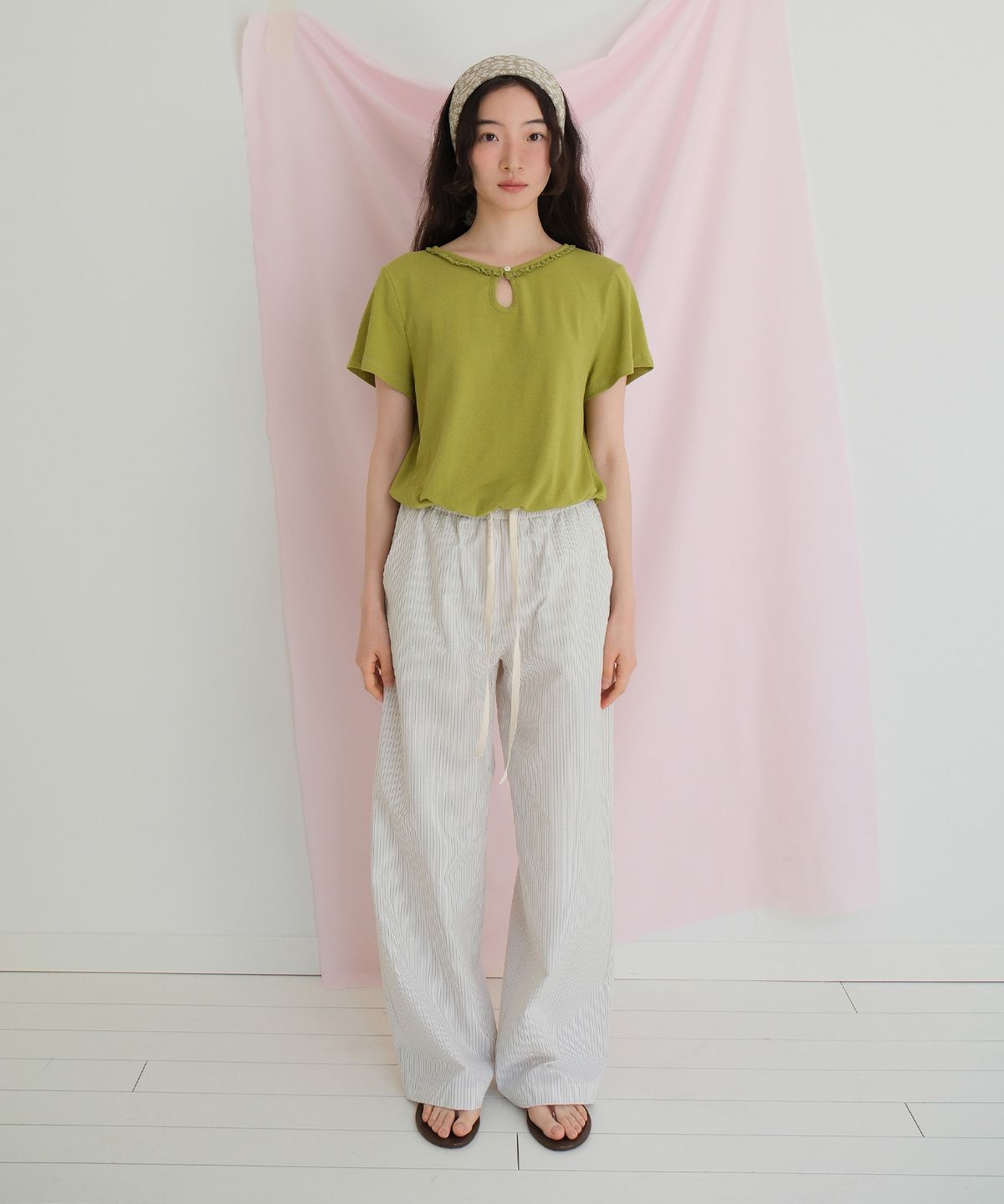 모의(MOUI) Cozy Stripe banding pants (CREAM)