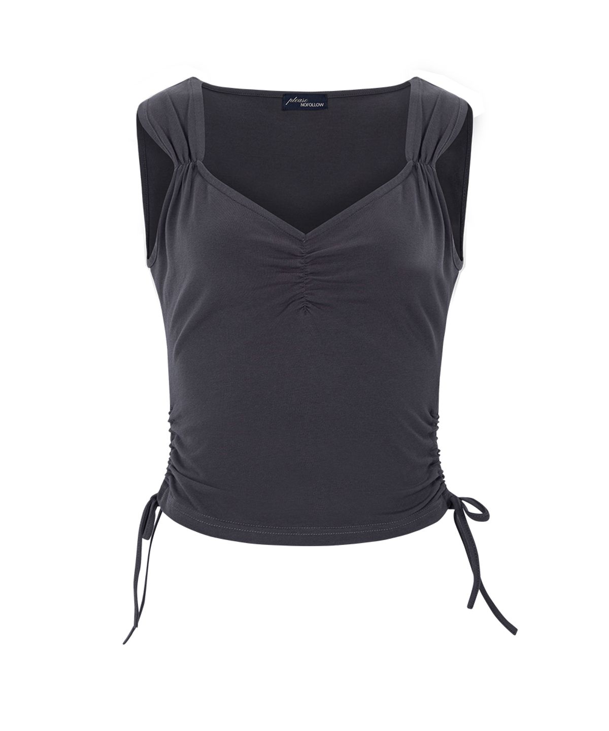 플리즈노팔로우(PLEASENOFOLLOW) Mov Shirring Sleeveless Top (Charcoal)