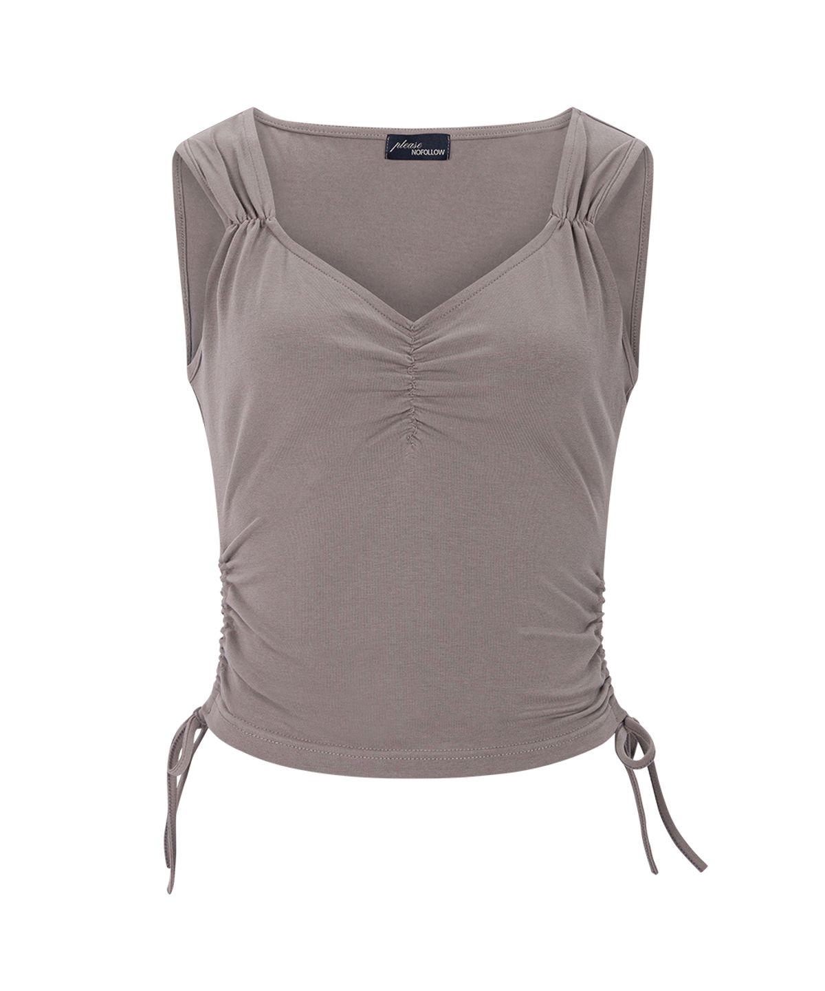 플리즈노팔로우(PLEASENOFOLLOW) Mov Shirring Sleeveless Top (Mocha)