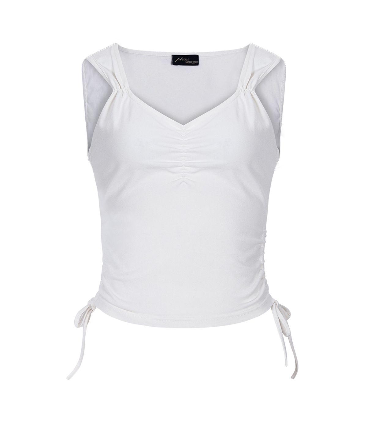 플리즈노팔로우(PLEASENOFOLLOW) Mov Shirring Sleeveless Top (White)