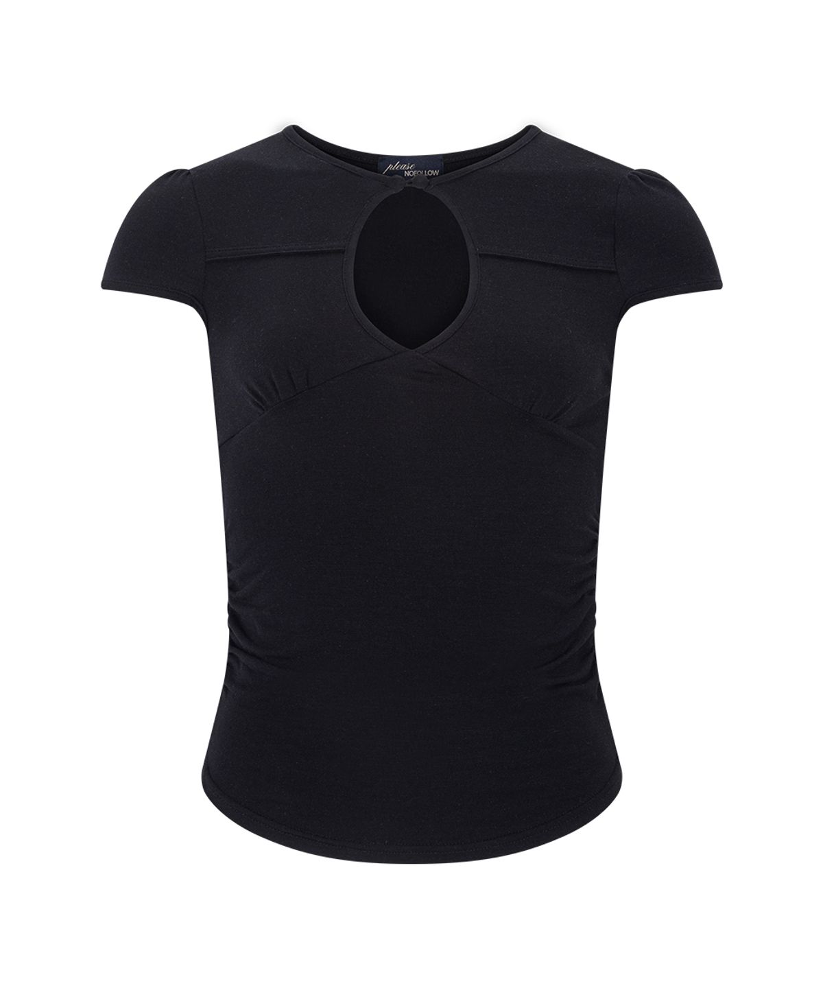 플리즈노팔로우(PLEASENOFOLLOW) Bomi Shirring Short Sleeve Top (Black)