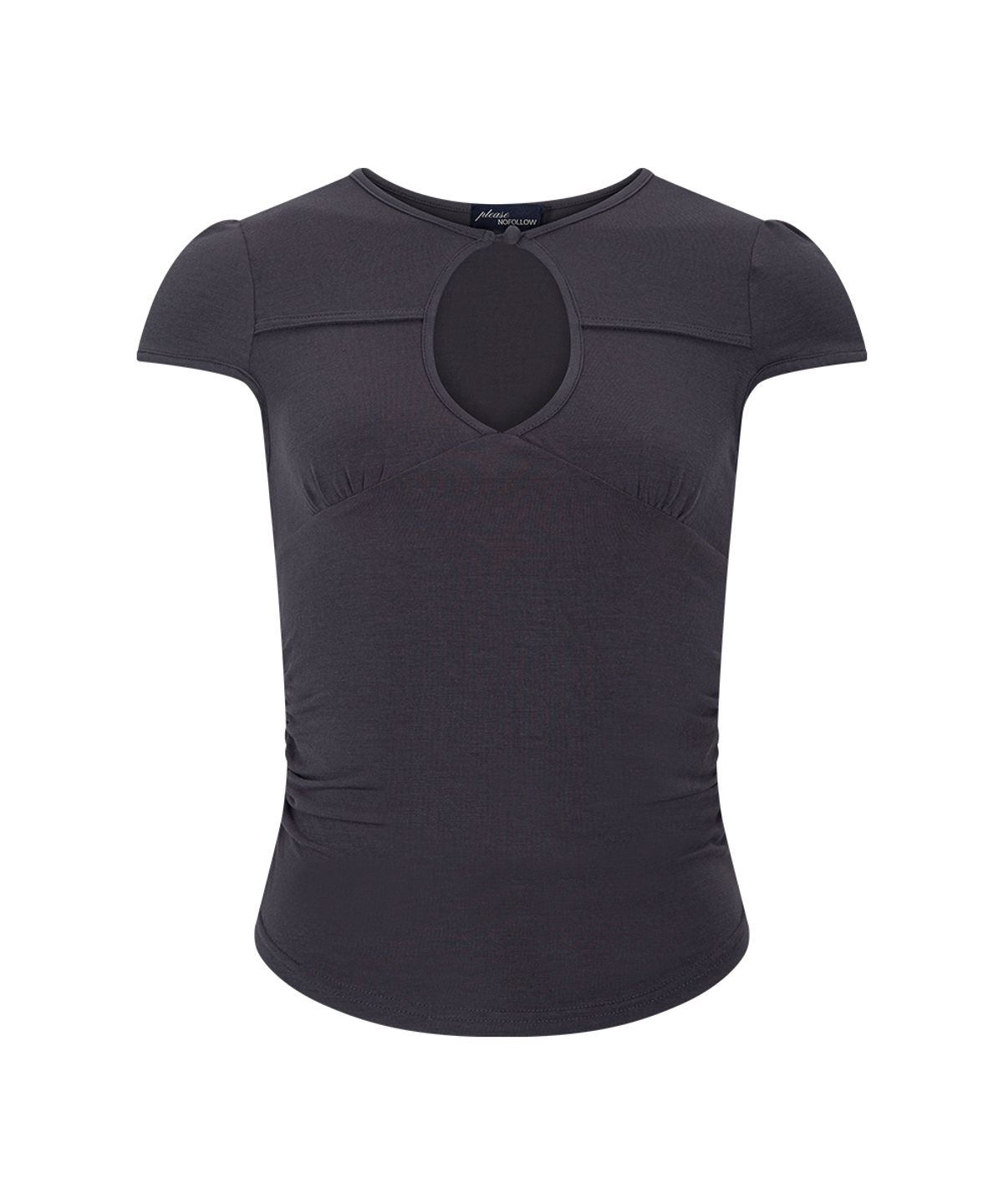 플리즈노팔로우(PLEASENOFOLLOW) Bomi Shirring Short Sleeve Top (Charcoal)