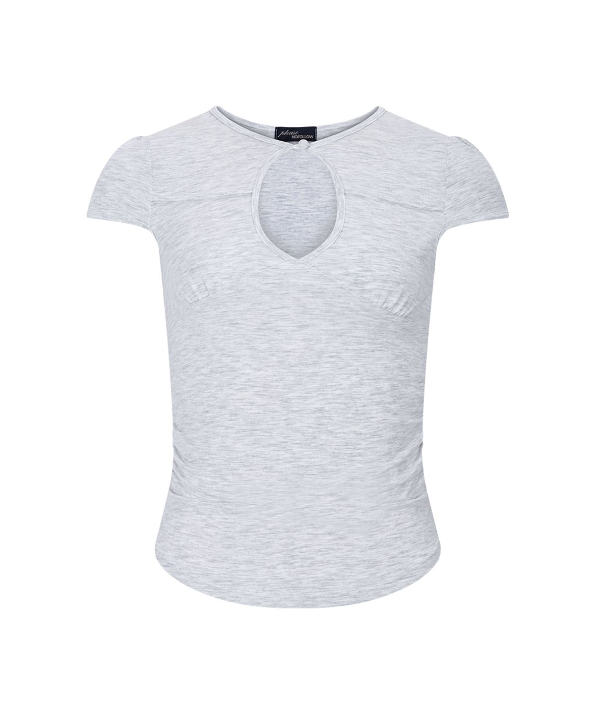 플리즈노팔로우(PLEASENOFOLLOW) Bomi Shirring Short Sleeve Top (White Melange)
