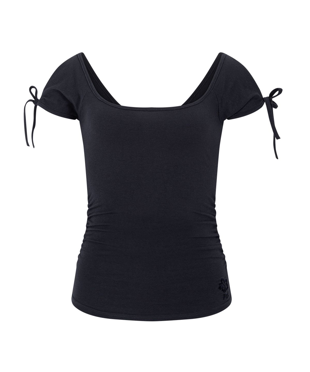 플리즈노팔로우(PLEASENOFOLLOW) Vane Shirring Short Sleeve Top (Cool Charcoal)
