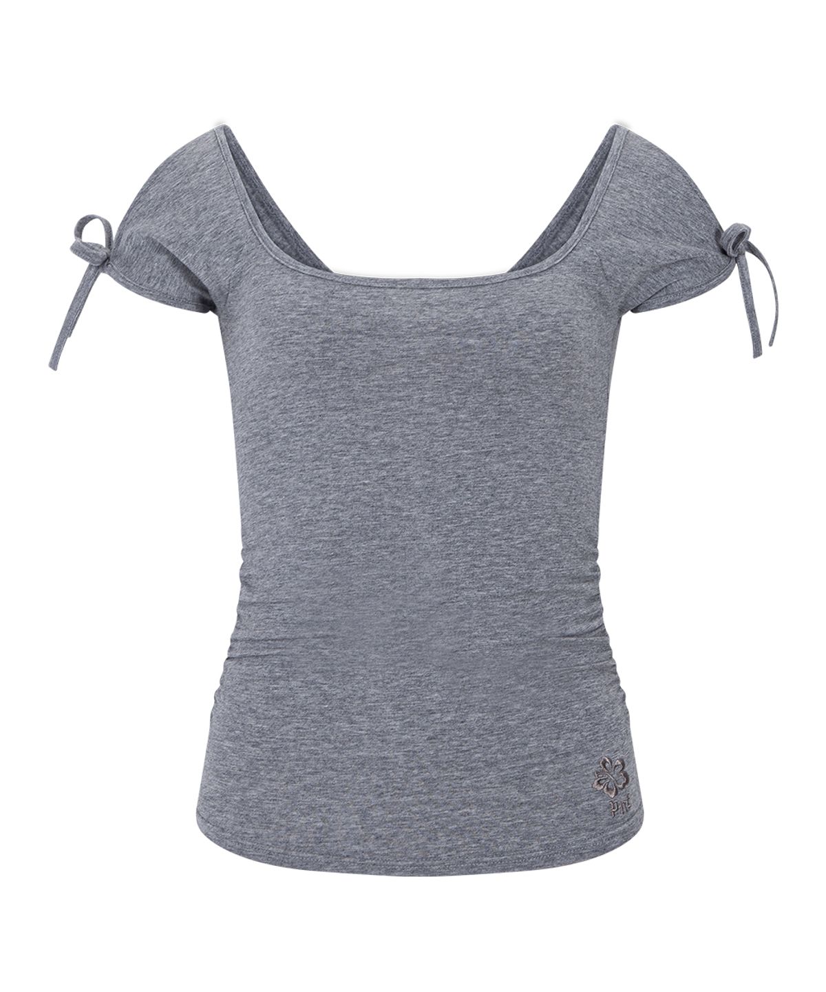 플리즈노팔로우(PLEASENOFOLLOW) Vane Shirring Short Sleeve Top (Melange Grey)