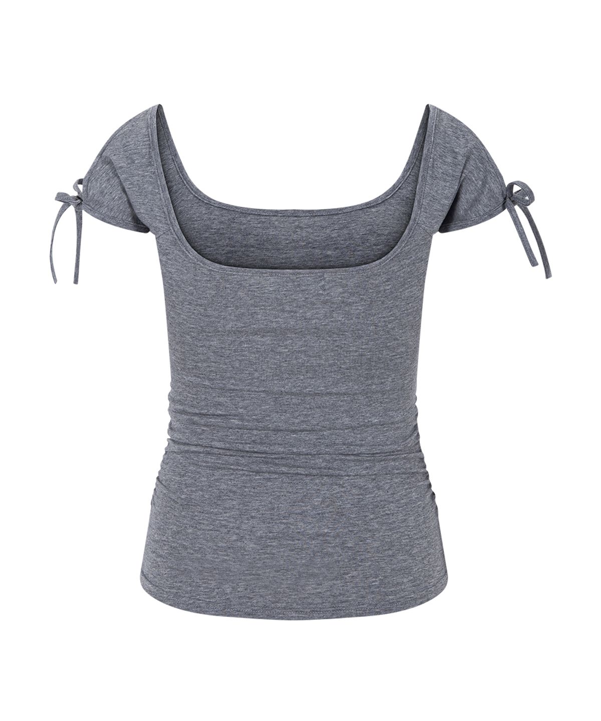 플리즈노팔로우(PLEASENOFOLLOW) Vane Shirring Short Sleeve Top (Melange Grey)