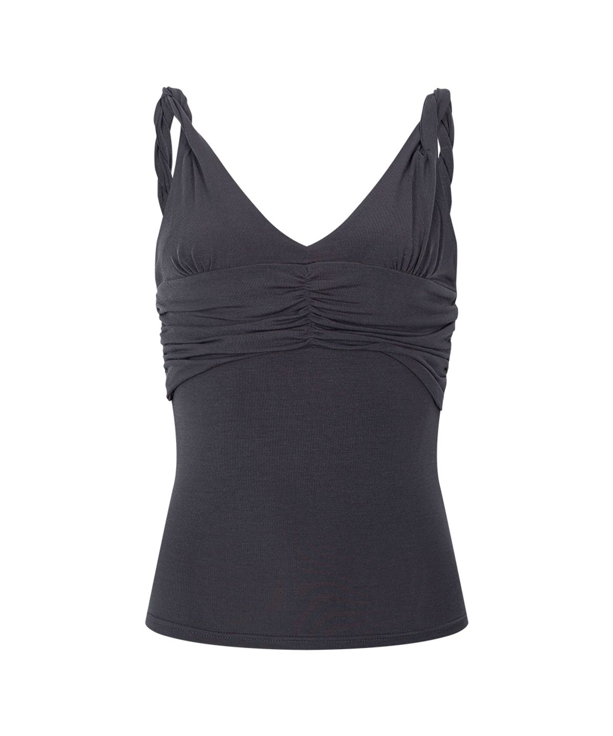플리즈노팔로우(PLEASENOFOLLOW) Shell Shirring Sleeveless Top (Charcoal)