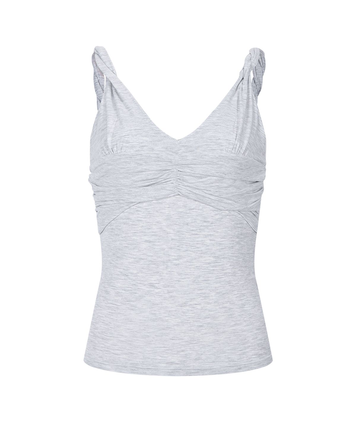플리즈노팔로우(PLEASENOFOLLOW) Shell Shirring Sleeveless Top (White Melange)