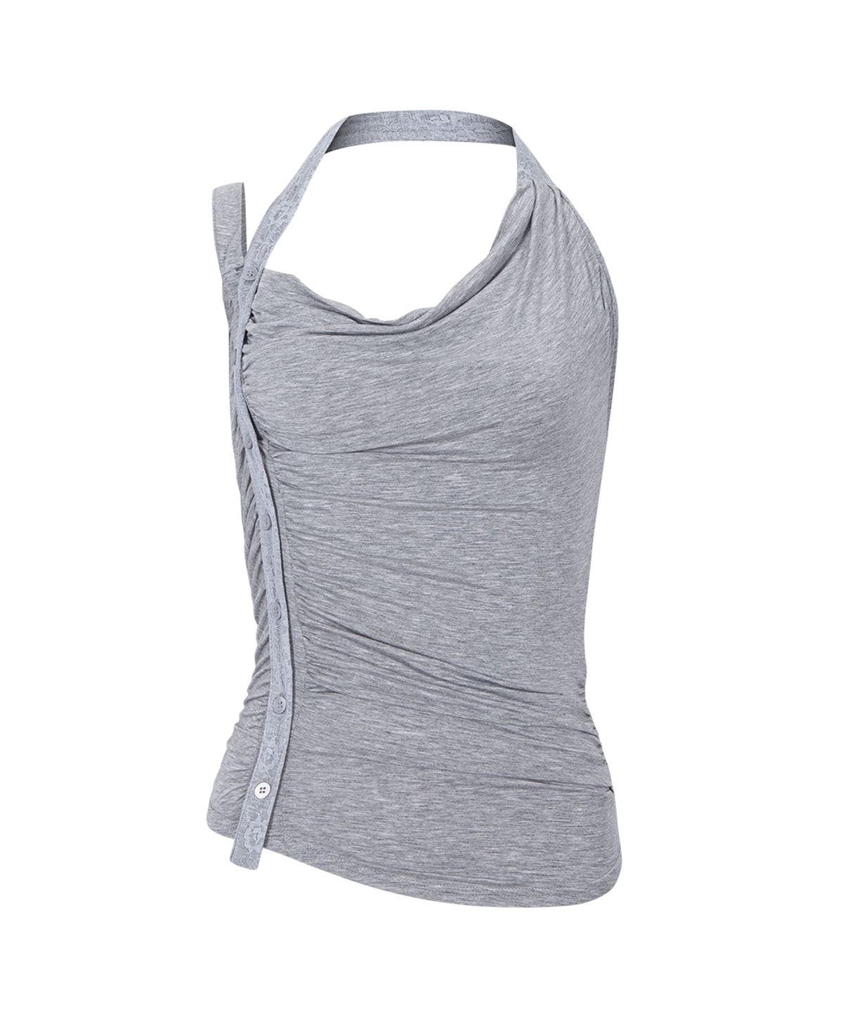 플리즈노팔로우(PLEASENOFOLLOW) Hush Button Halter Sleeveless Top (Melange Grey)