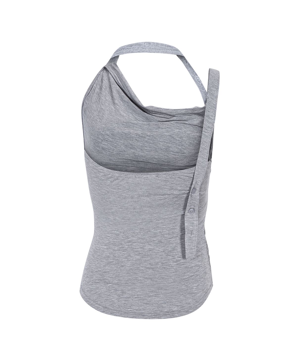 플리즈노팔로우(PLEASENOFOLLOW) Hush Button Halter Sleeveless Top (Melange Grey)