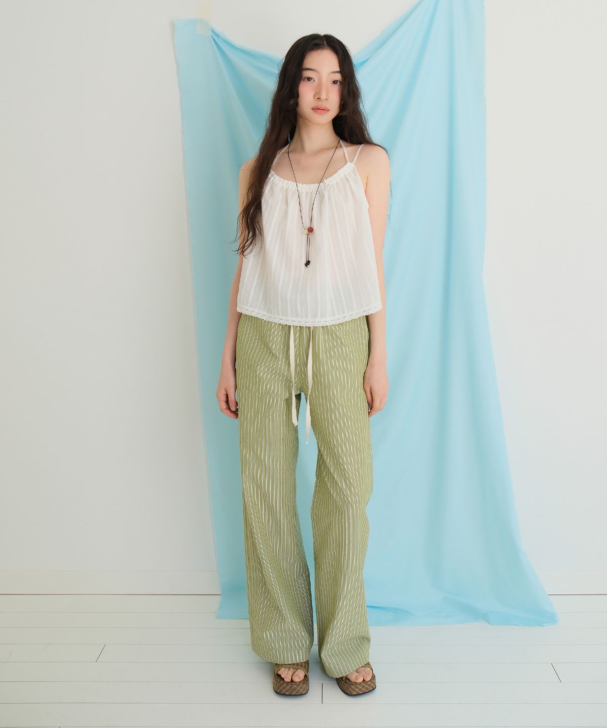 모의(MOUI) Cozy Stripe banding pants (OLIVE)