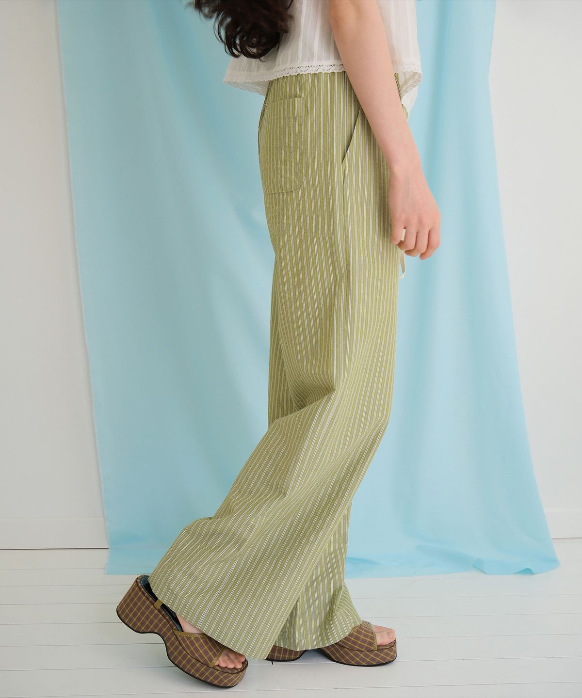 모의(MOUI) Cozy Stripe banding pants (OLIVE)