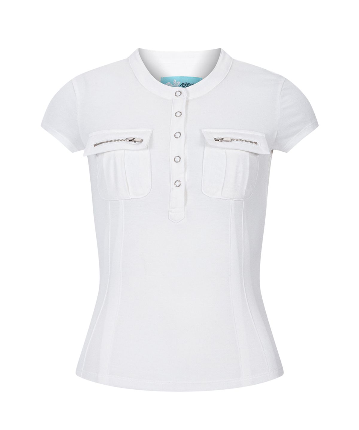 플리즈노팔로우(PLEASENOFOLLOW) Pansy Pocket Button Short Sleeve Top (White)