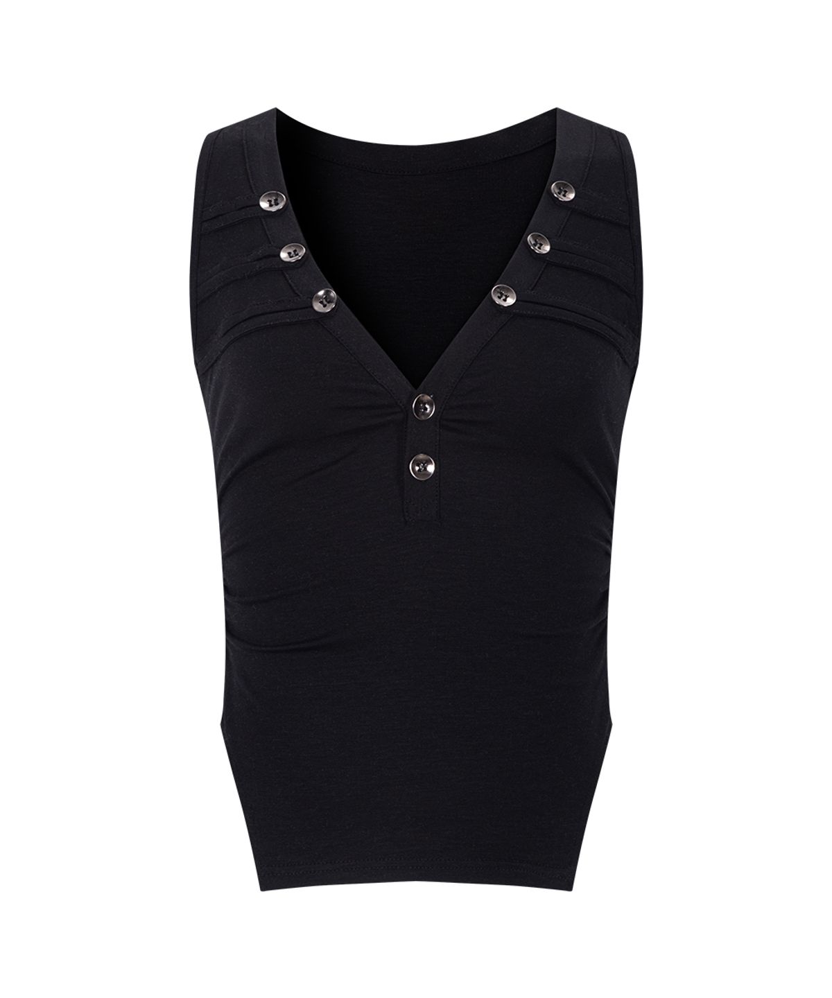 플리즈노팔로우(PLEASENOFOLLOW) Selby Button Sleeveless Top (Black)