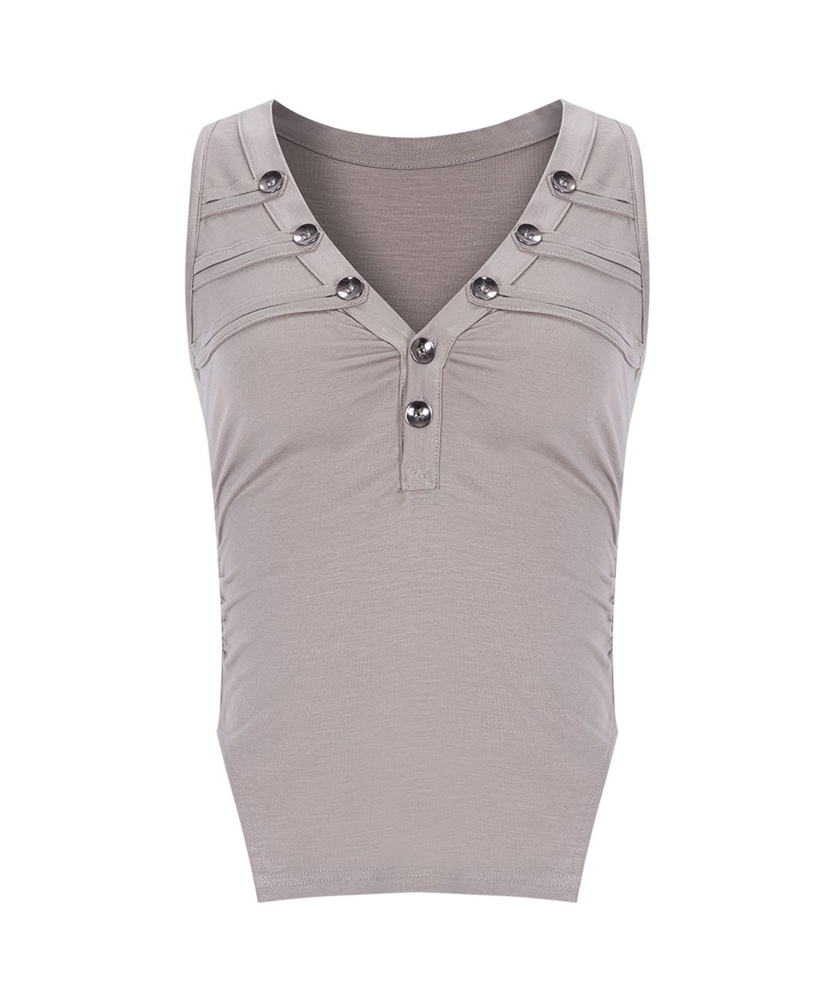 플리즈노팔로우(PLEASENOFOLLOW) Selby Button Sleeveless Top (Silver Beige)