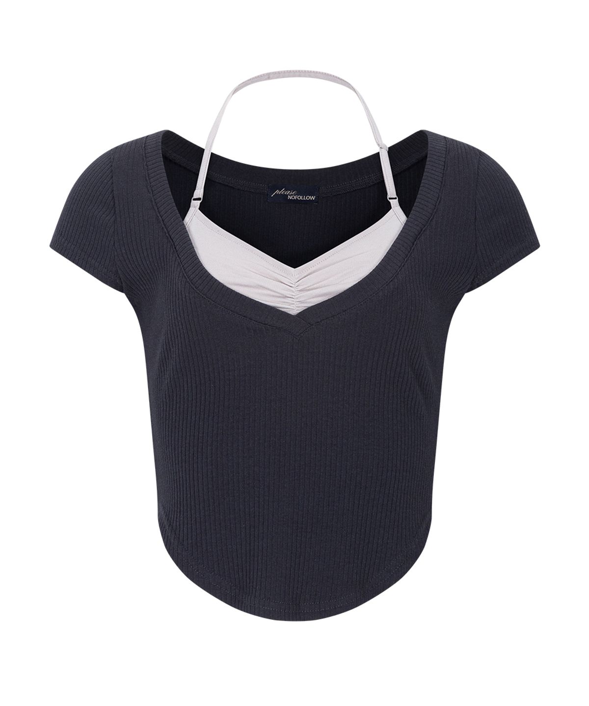 플리즈노팔로우(PLEASENOFOLLOW) Zeline Layered Short Sleeve Top (Charcoal)