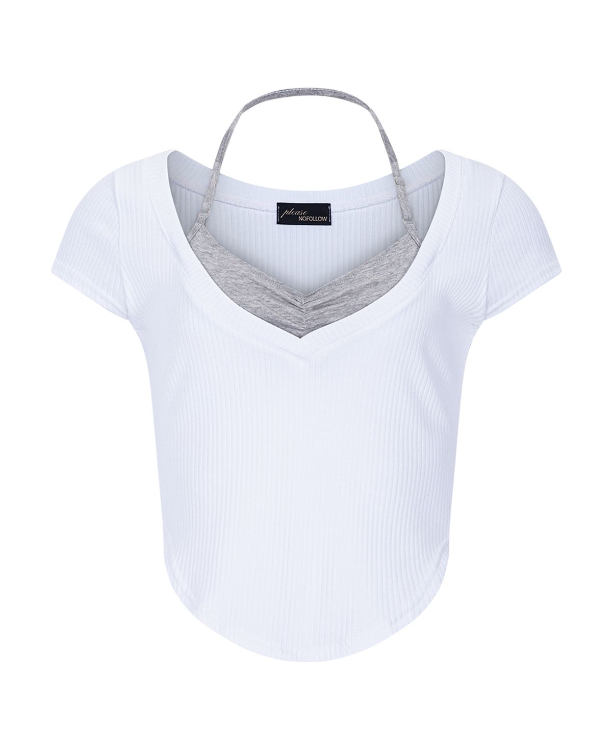 플리즈노팔로우(PLEASENOFOLLOW) Zeline Layered Short Sleeve Top (White)