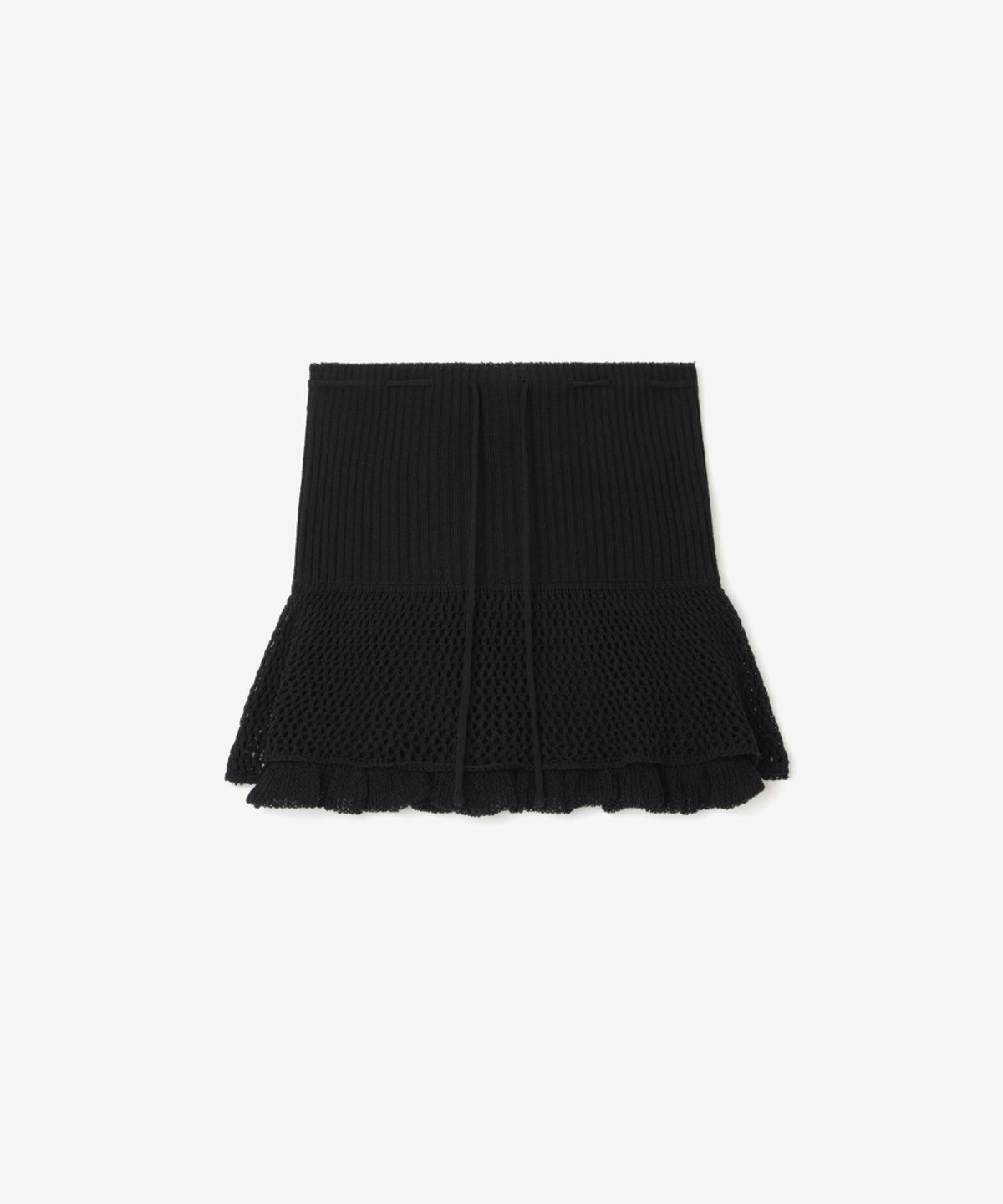 이어닝(YEARNING) LAYERED RUFFLE KNIT MINI SKIRT, BLACK