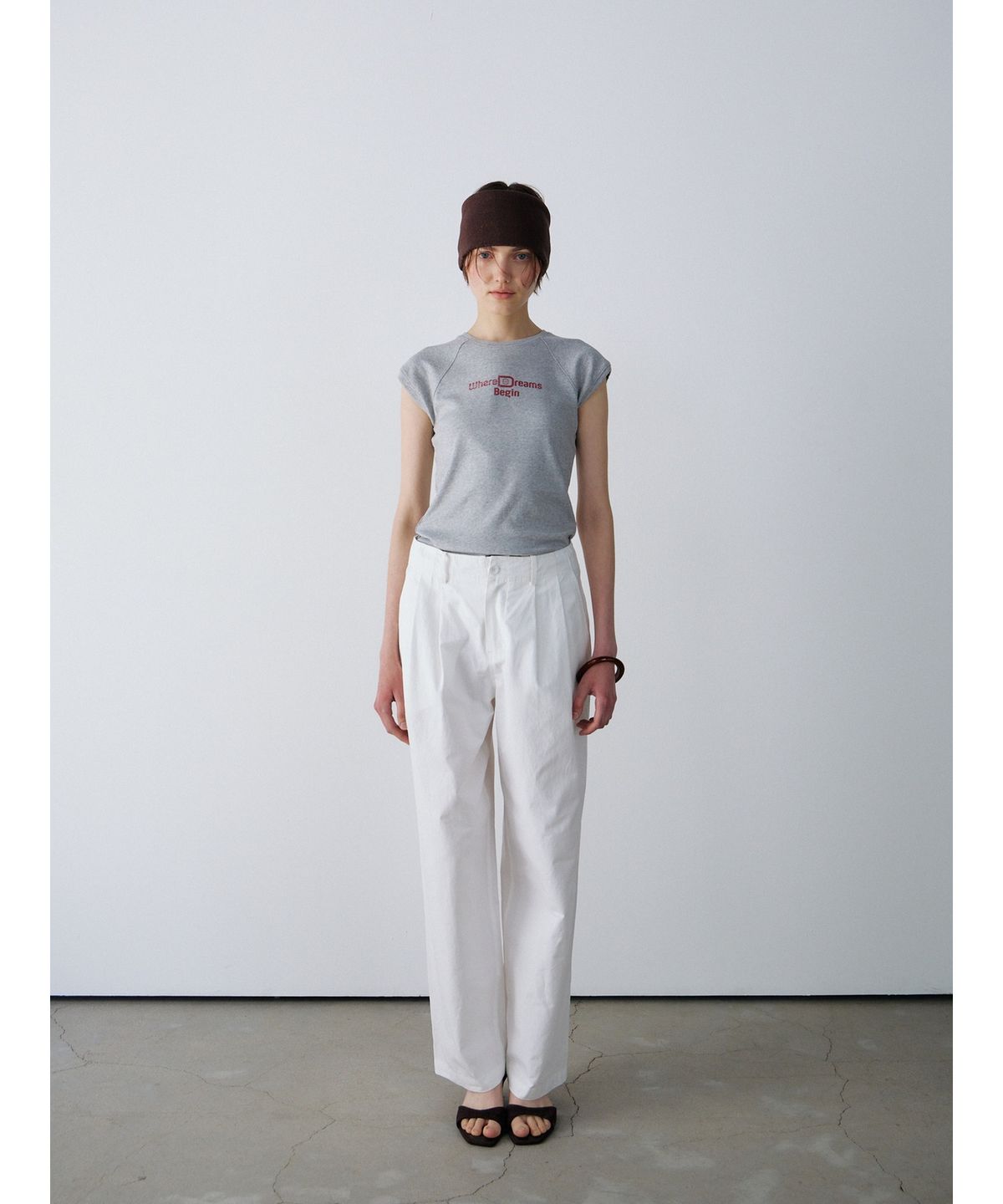 닌닛(NINNIT) [2nd] Cap sleeve lettering t-shirt (MELANGE GREY)