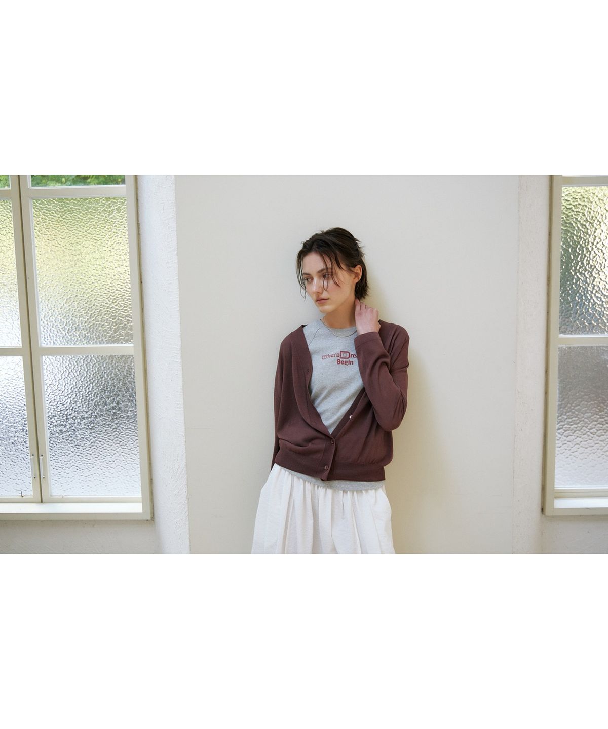 닌닛(NINNIT) [2nd] Cap sleeve lettering t-shirt (MELANGE GREY)