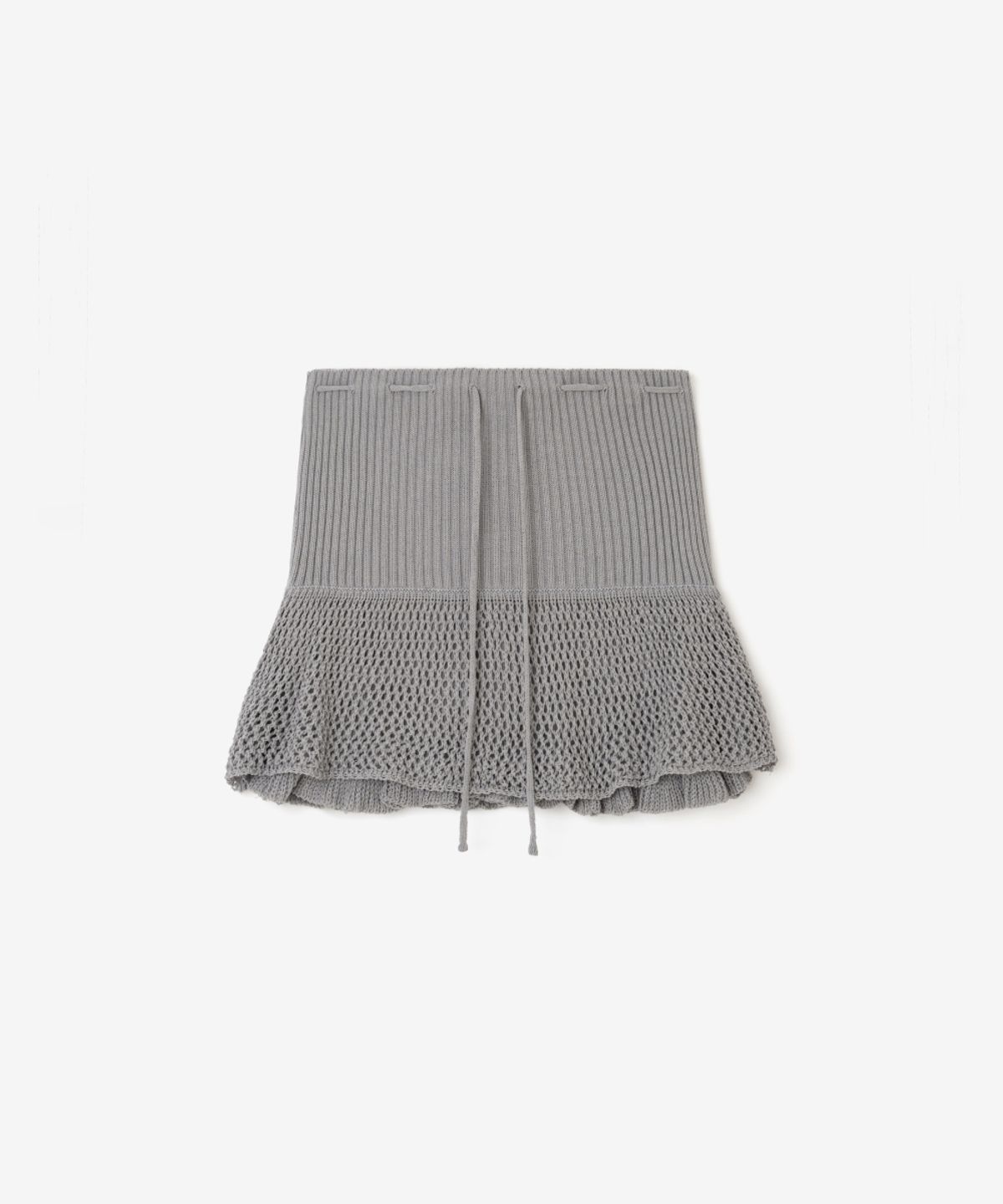 이어닝(YEARNING) LAYERED RUFFLE KNIT MINI SKIRT, DUST GREY