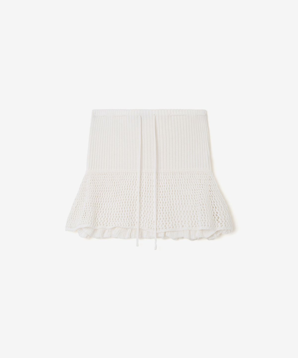 이어닝(YEARNING) LAYERED RUFFLE KNIT MINI SKIRT, IVORY