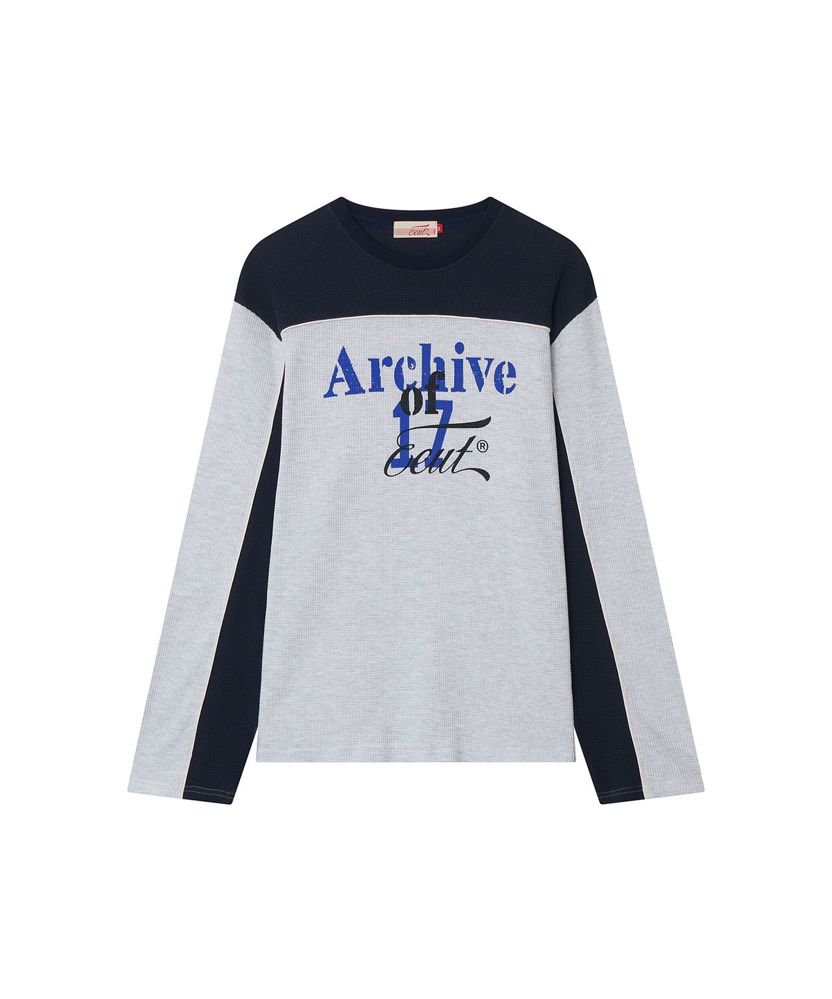 이우트(EEUT) COLOR BLOCK WAFFLE LONG SLEEVE / MELANGE WHITE