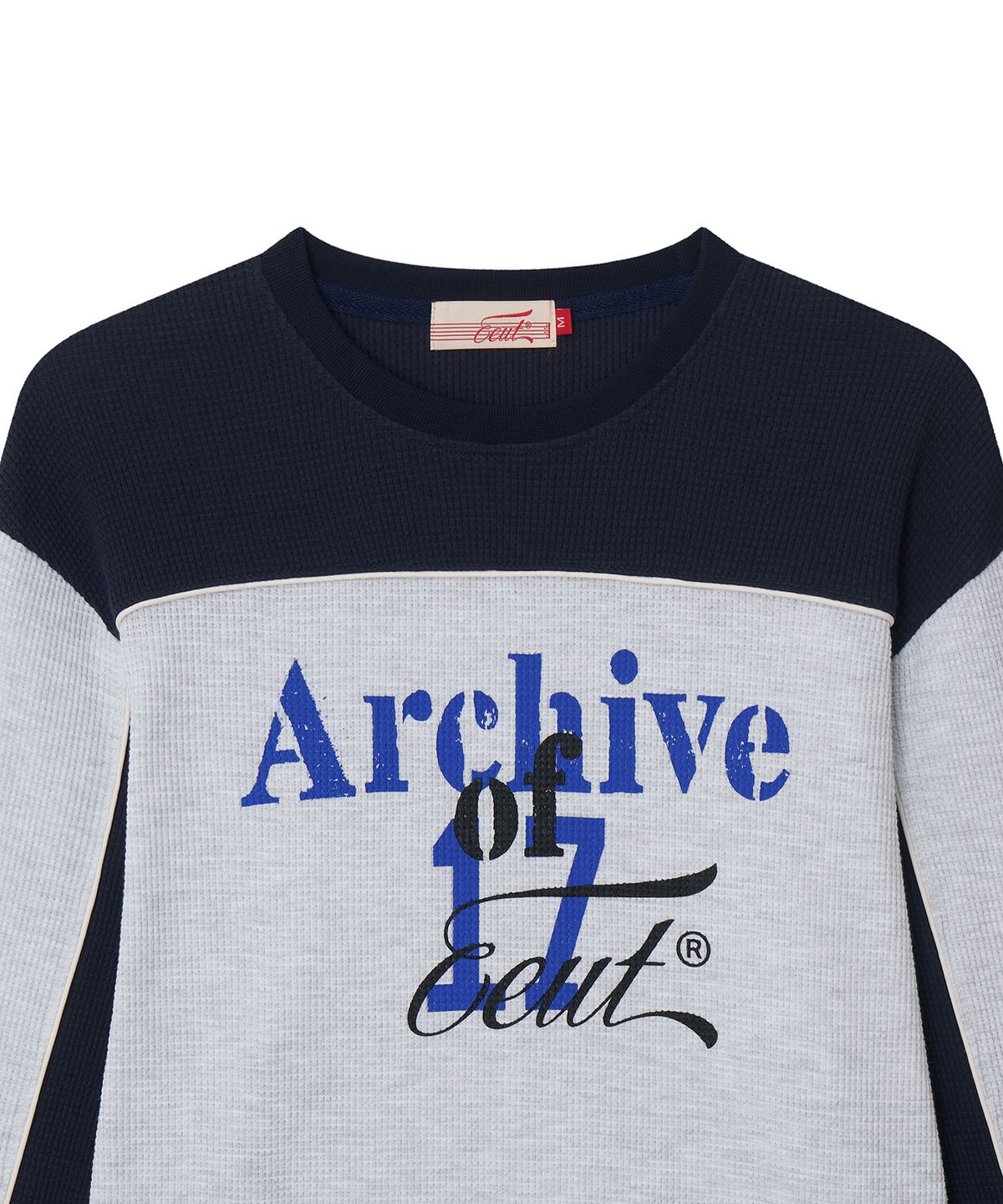 이우트(EEUT) COLOR BLOCK WAFFLE LONG SLEEVE / MELANGE WHITE