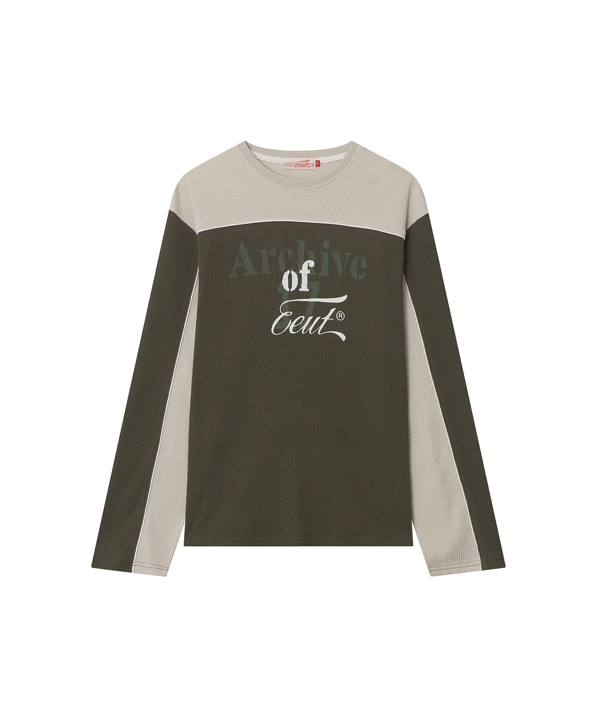 이우트(EEUT) COLOR BLOCK WAFFLE LONG SLEEVE / KHAKI