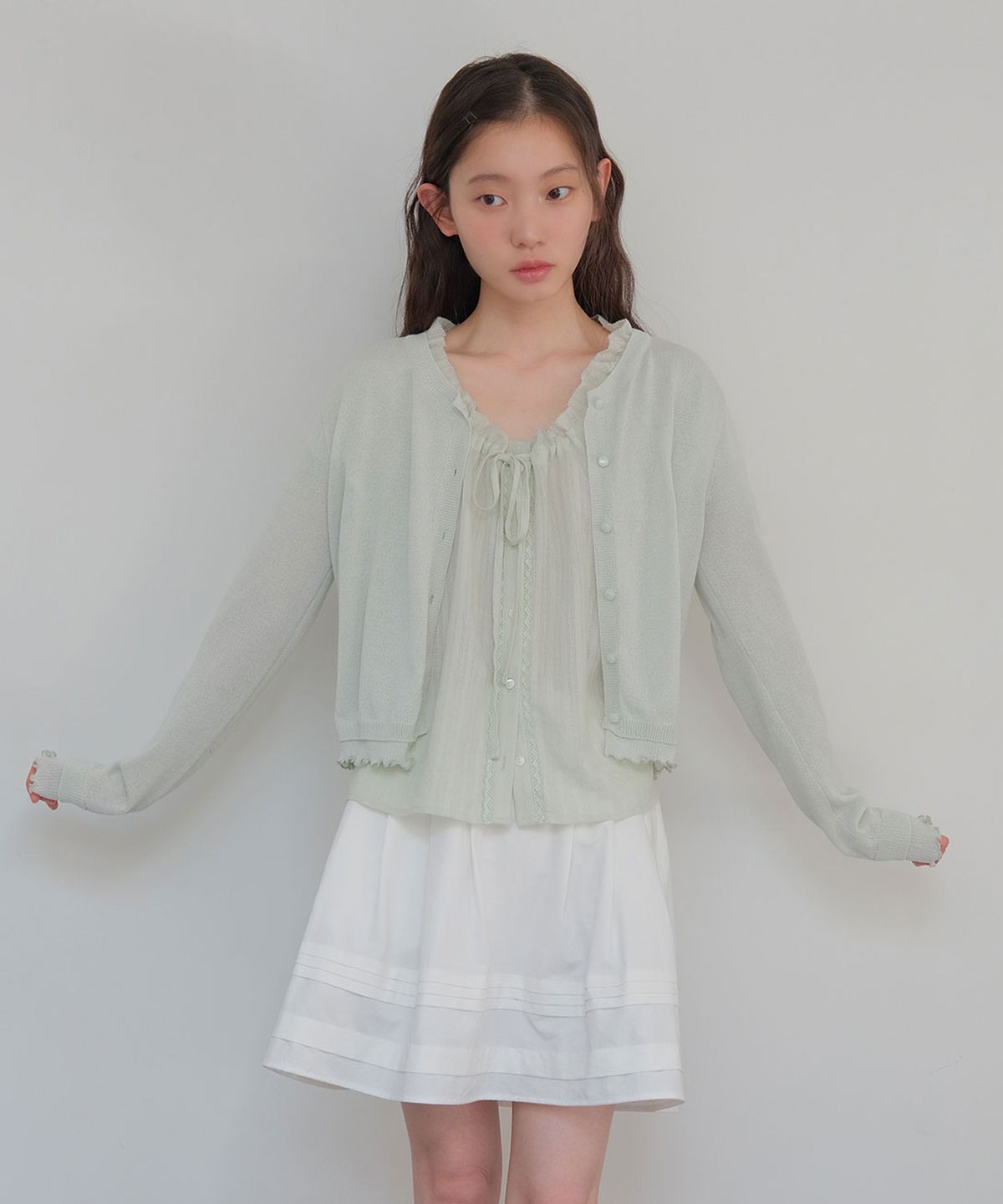 모의(MOUI) Layered frill cardigan (MINT)